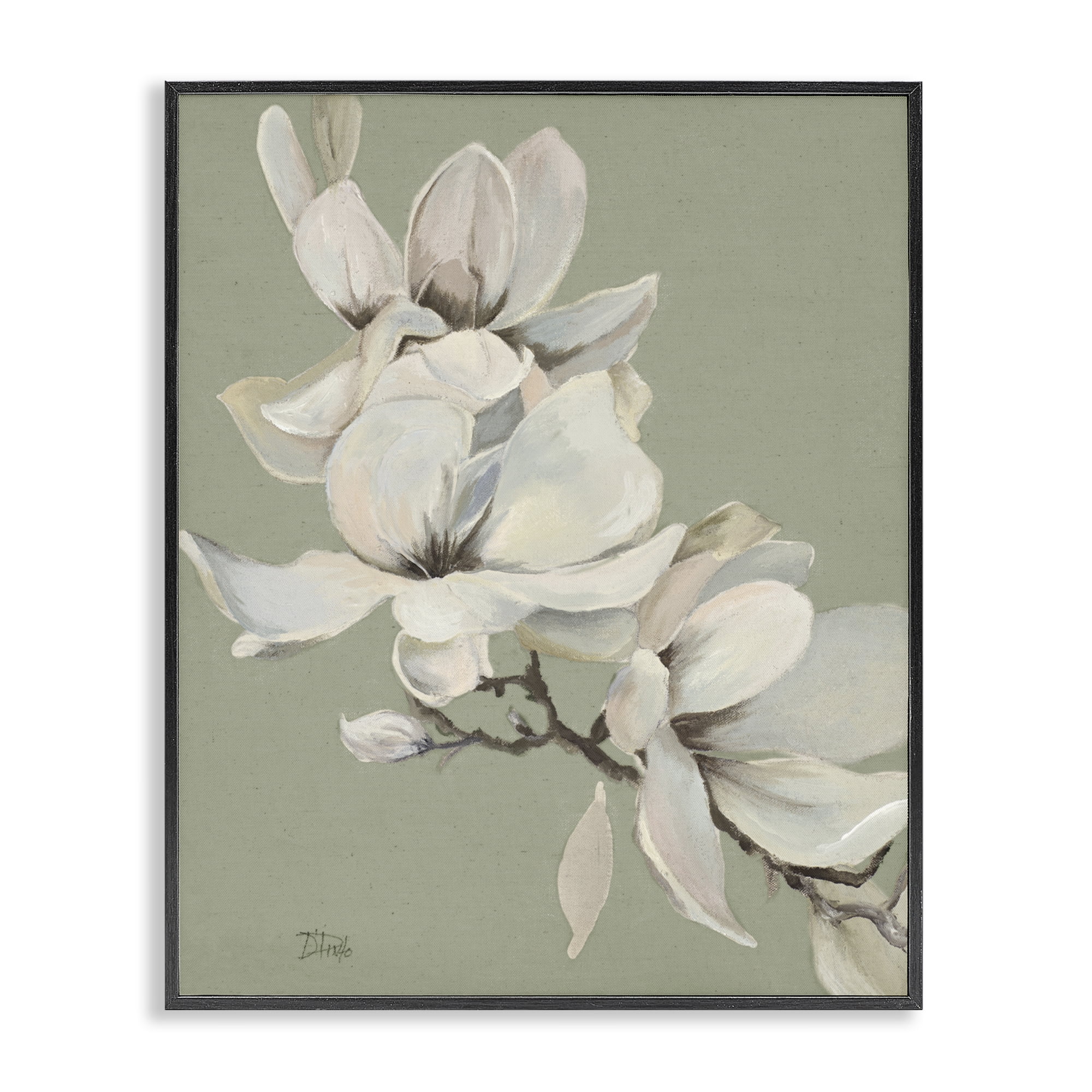 Stupell Industries Magnolias on Sage Florals Black Framed Giclee Art, design by Patricia Pinto