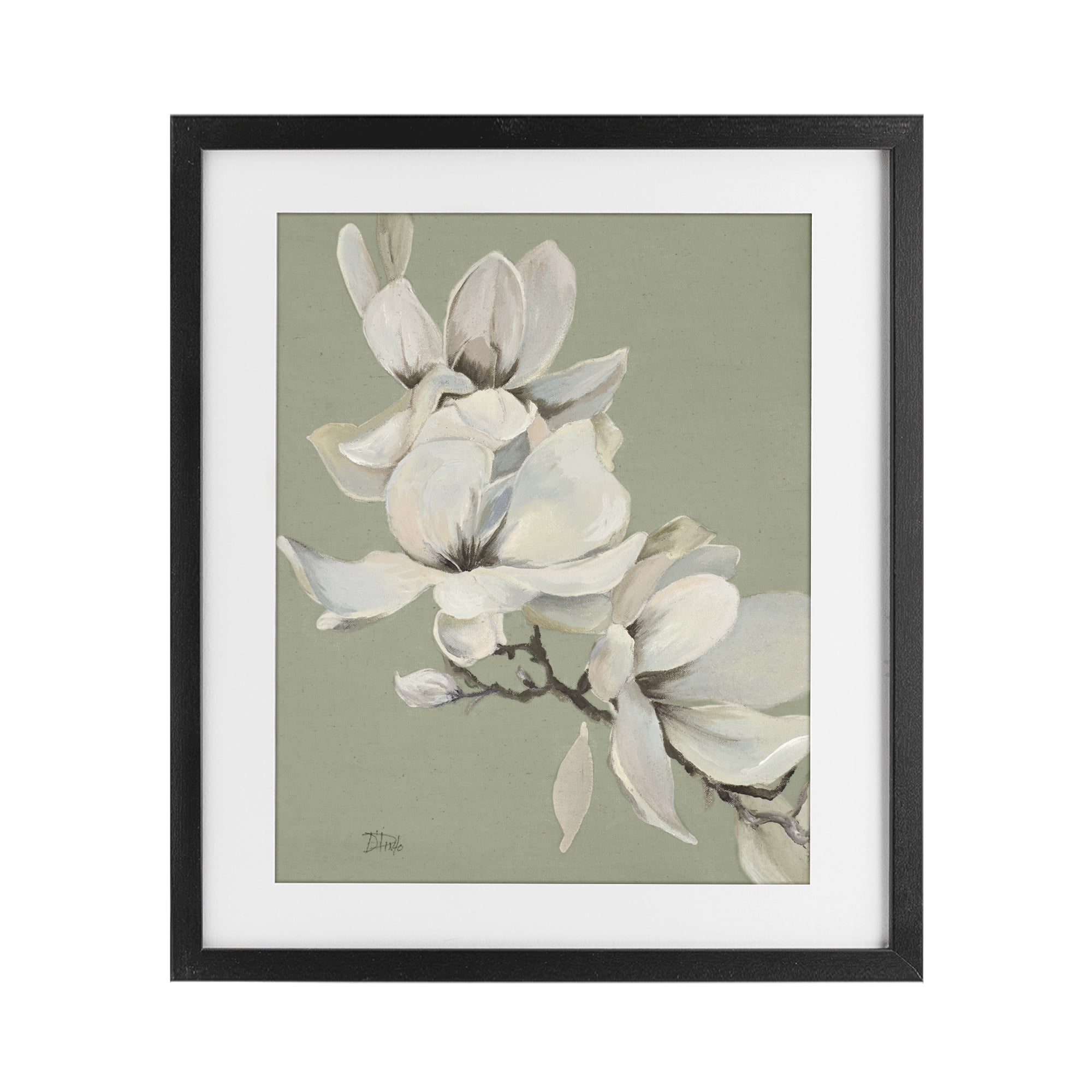 Stupell Industries Magnolias on Sage Florals Black Framed Print Under Glass, design by Patricia Pinto