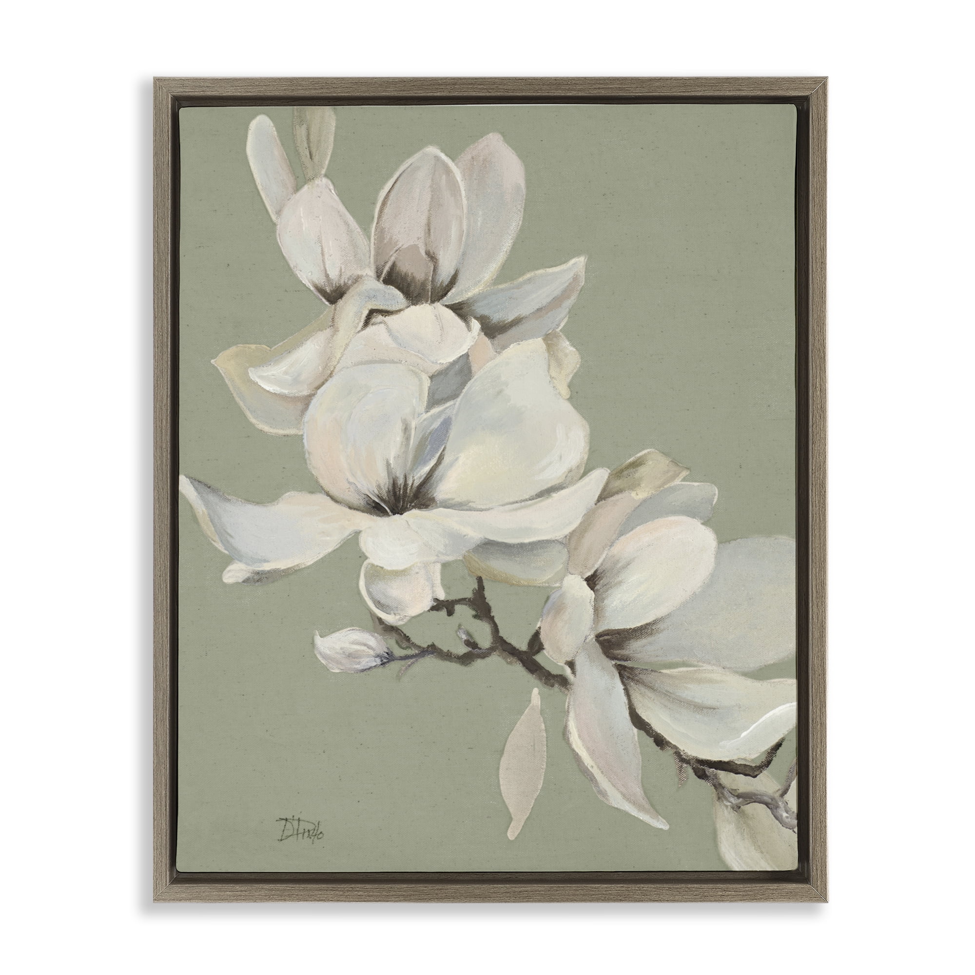 Stupell Industries Magnolias on Sage Florals Brown Framed Floater Canvas Wall Art, design by Patricia Pinto