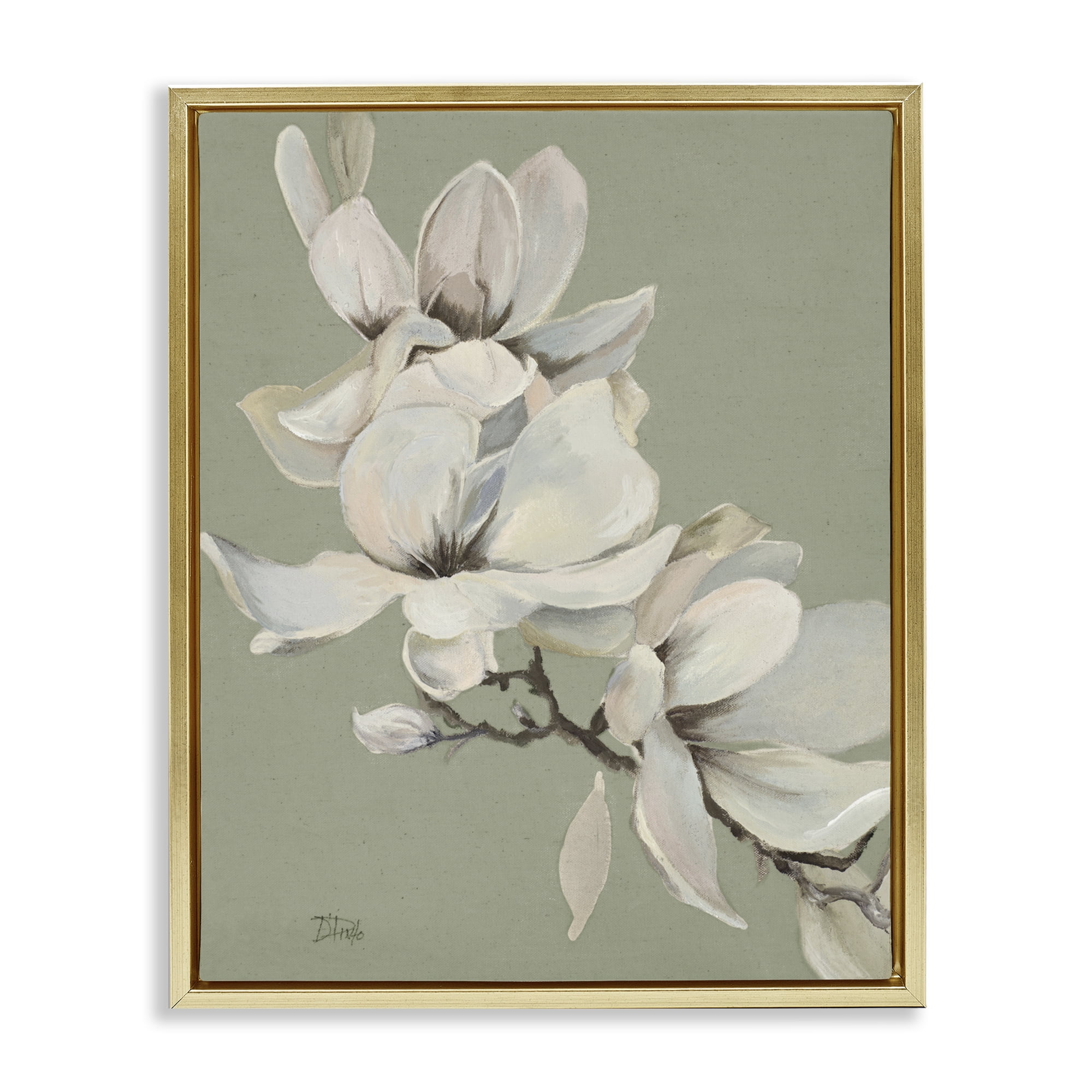 Stupell Industries Magnolias on Sage Florals Gold Framed Floater Canvas Wall Art, design by Patricia Pinto