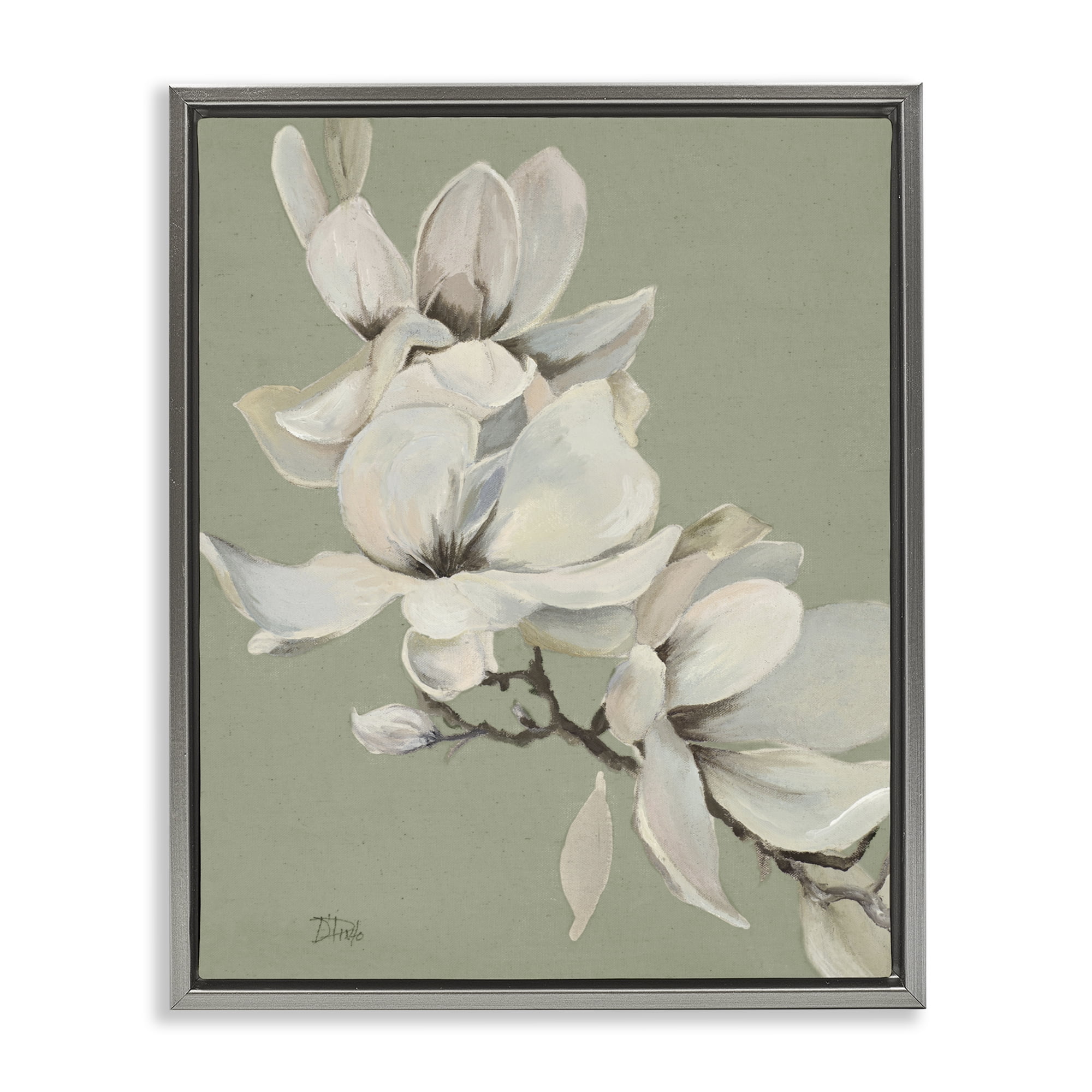 Stupell Industries Magnolias on Sage Florals Gray Framed Floater Canvas Wall Art, design by Patricia Pinto