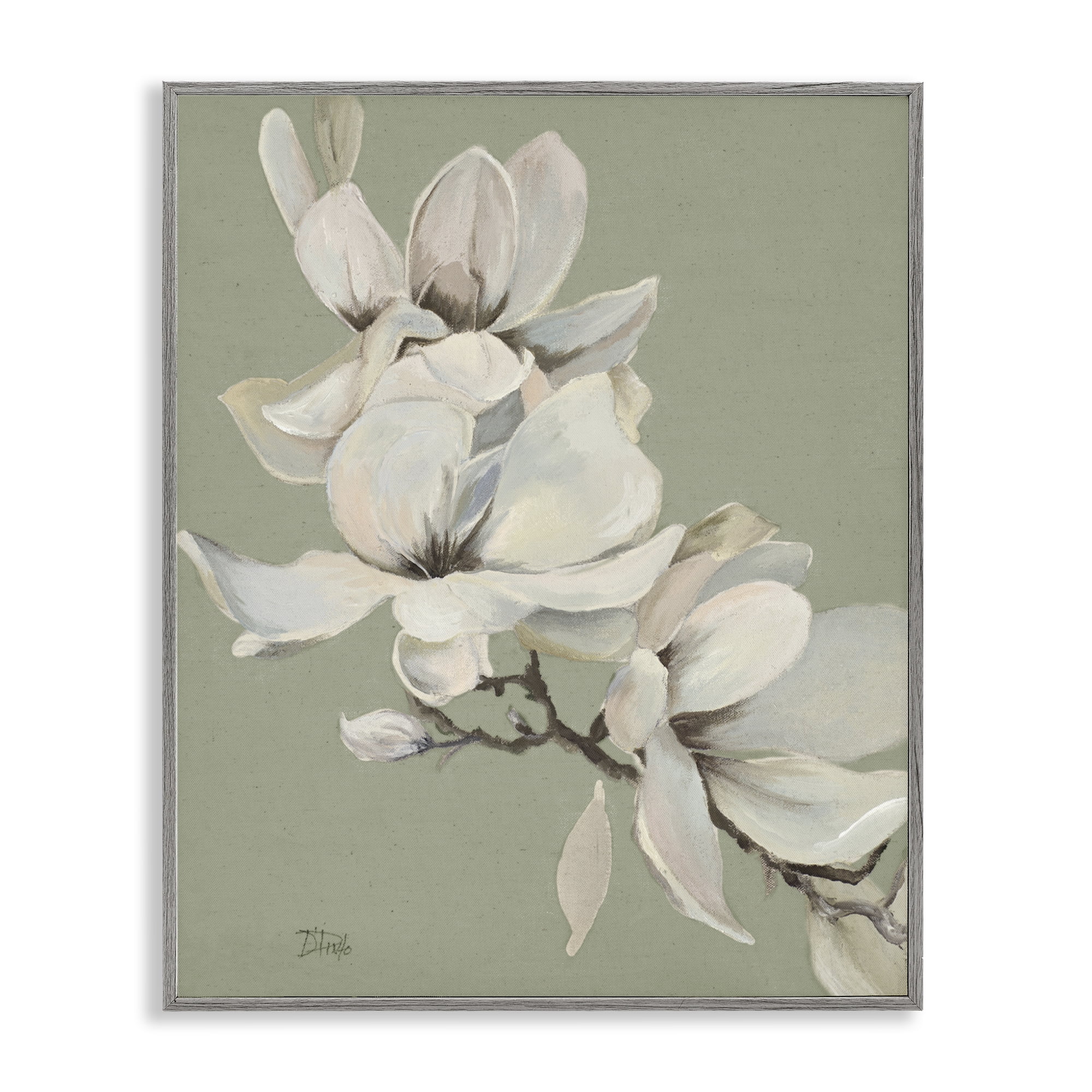 Stupell Industries Magnolias on Sage Florals Gray Framed Giclee Art, design by Patricia Pinto