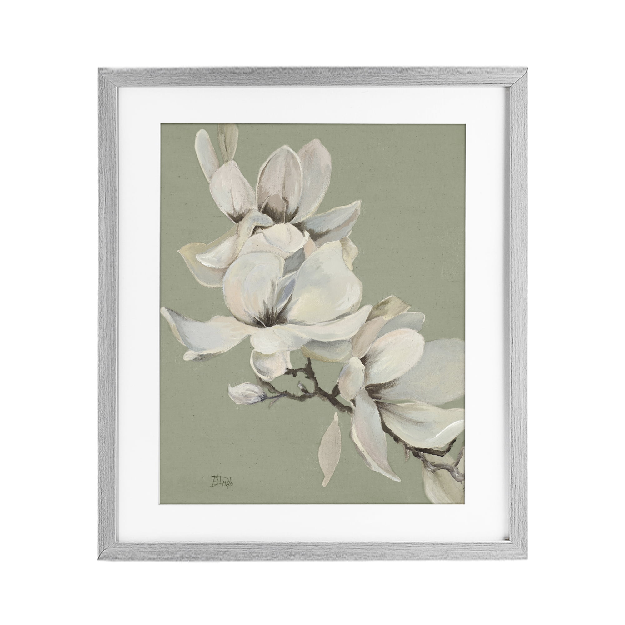 Stupell Industries Magnolias on Sage Florals Gray Framed Print Under Glass, design by Patricia Pinto