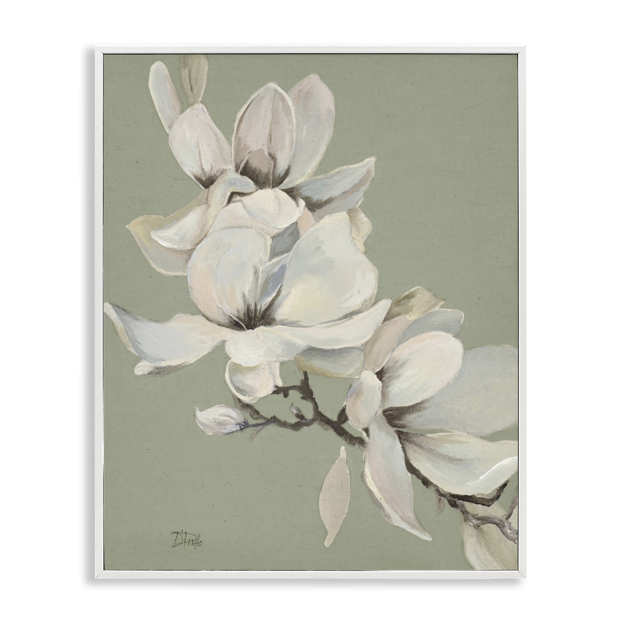 Stupell Industries Magnolias on Sage Florals White Framed Giclee Art, design by Patricia Pinto