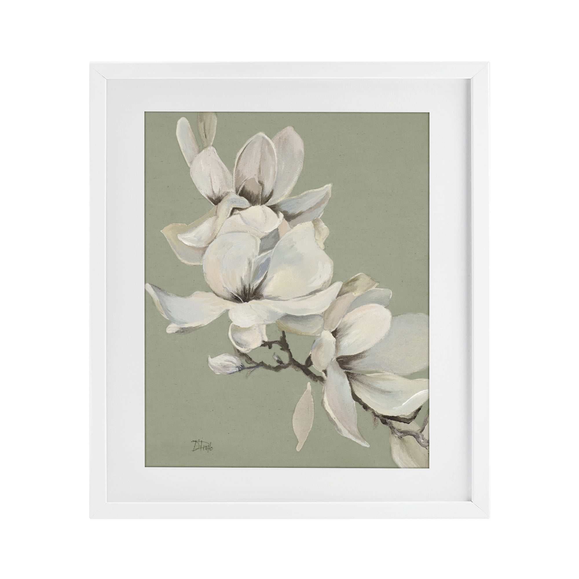 Stupell Industries Magnolias on Sage Florals White Framed Print Under Glass, design by Patricia Pinto