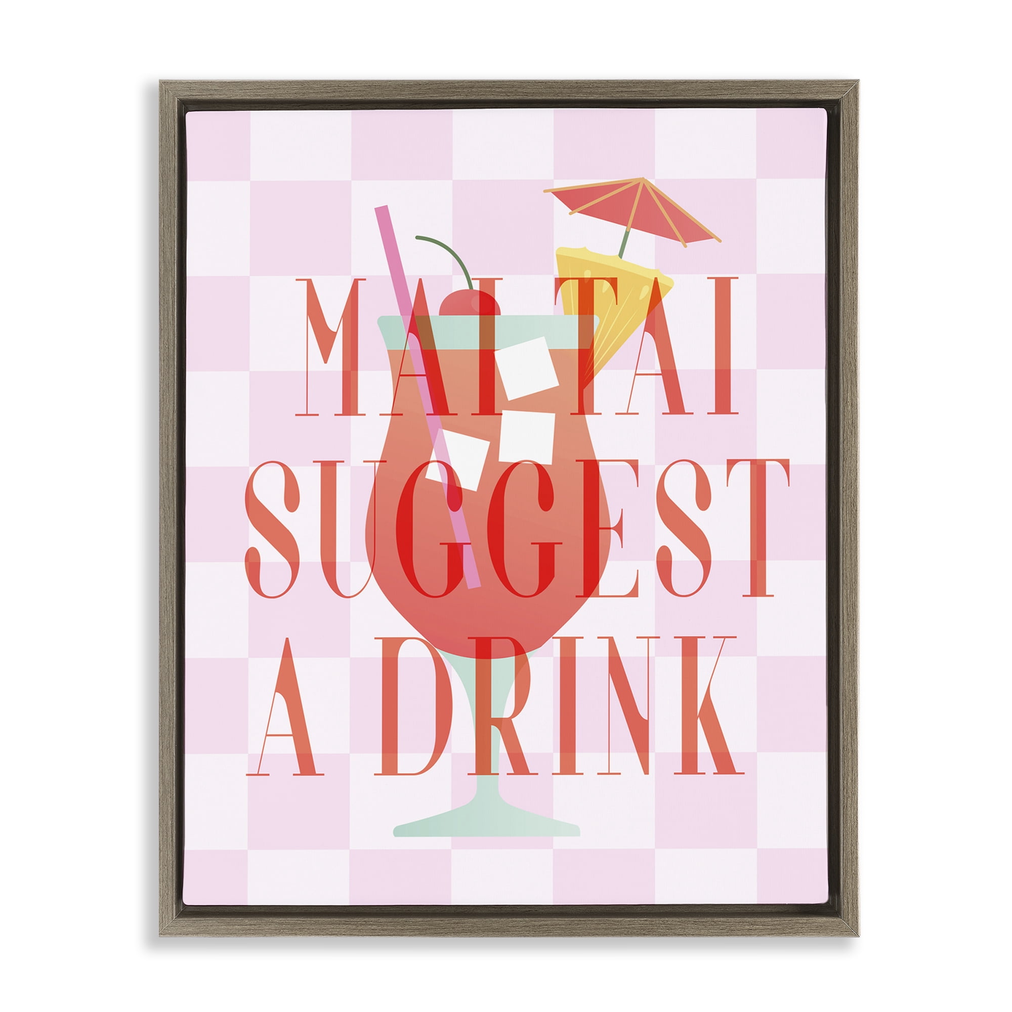 Stupell Industries Mai Tai Suggest A Drink Food & Beverage Painting Brown Floater Framed Canvas Art Print Wall Art, 17 x 21