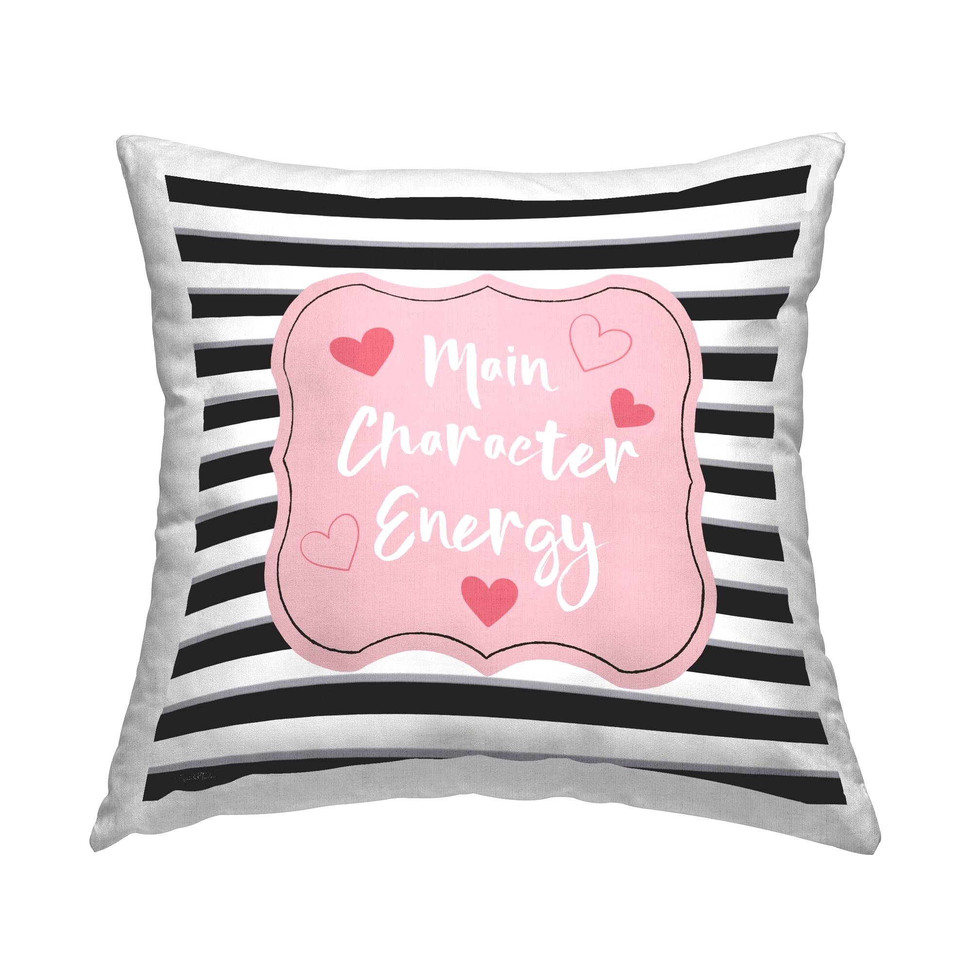 Main Character Energy Pink and Black Striped Throw Pillow