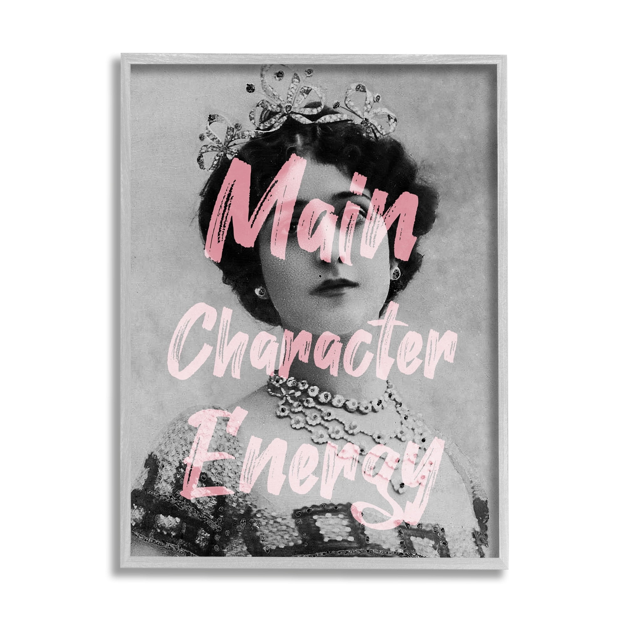 Stupell Industries Main Character Energy Trendy Pink Vintage Photography Graphic Art Gray Framed Art Print Wall Art, Design by Daphne Polselli
