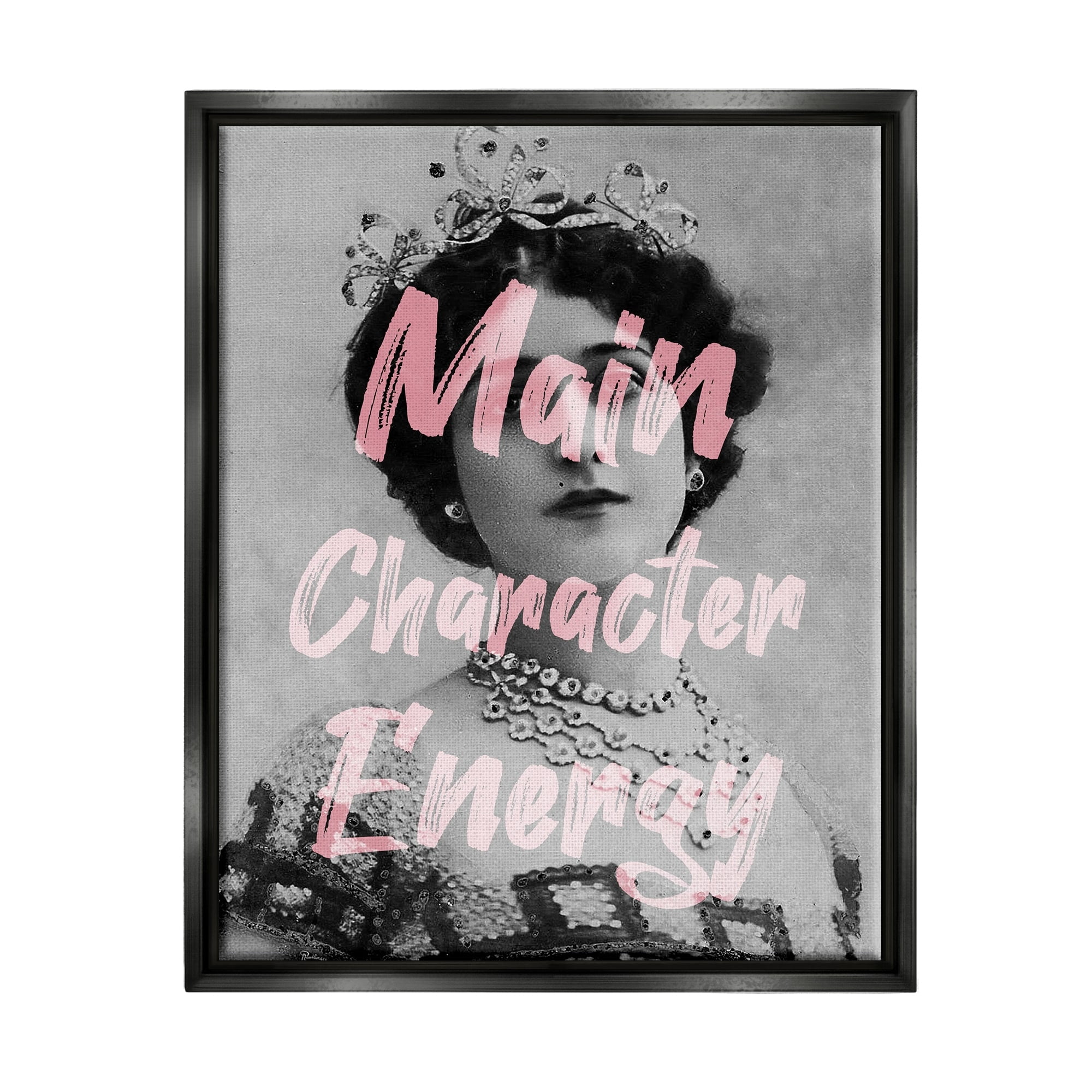 Stupell Industries Main Character Energy Trendy Pink Vintage Photography Graphic Art Jet Black Floating Framed Canvas Print Wall Art, Design by Daphne Polselli