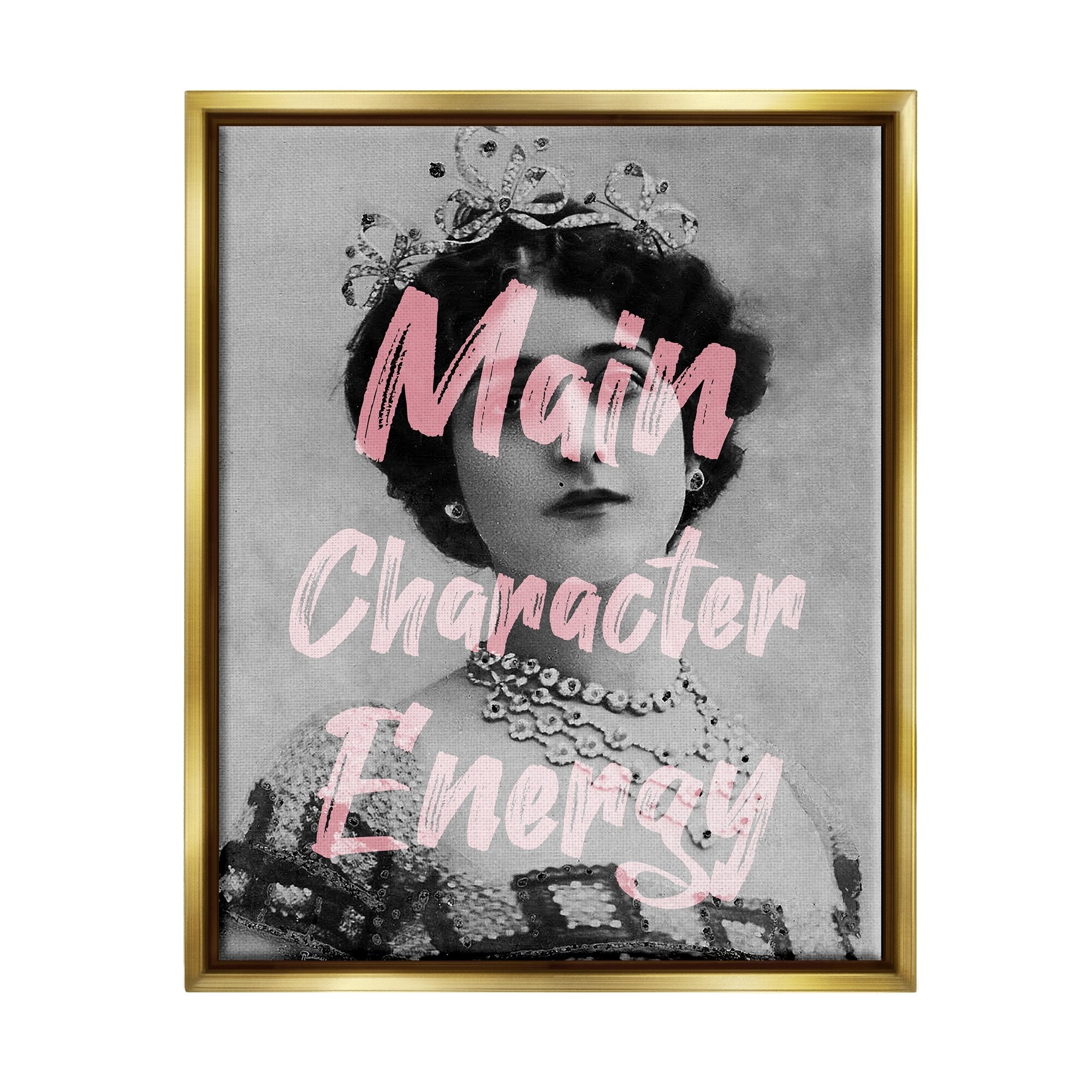 Stupell Industries Main Character Energy Trendy Pink Vintage Photography Graphic Art Metallic Gold Floating Framed Canvas Print Wall Art, Design by Daphne Polselli