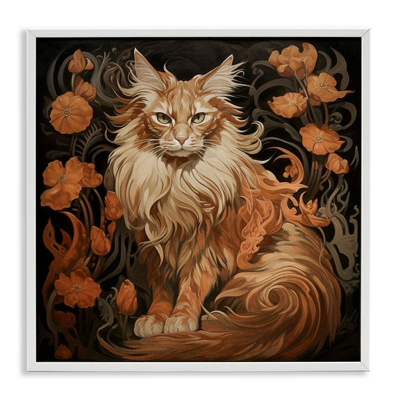 Stupell Industries Maine Coon Cat Portrait Animals Painting White Framed Art Print Wall Art, 24 x 24