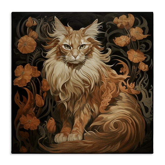 Stupell Industries Maine Coon Cat Portrait Animals Painting Wrapped Canvas Art Print Wall Art, 17 x 17