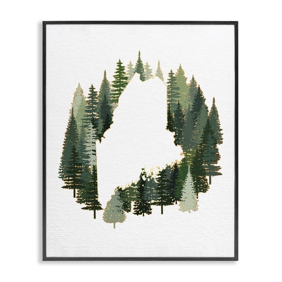 Stupell Industries Farmhouse Maine State Outline Green Forest Pine Trees Black Framed Giclee Art, 11 x 14, by Ziwei Li