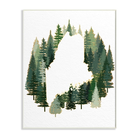 Stupell Industries Maine State Outline Green Forest Pine Trees Town & City Painting Unframed Art Print Wall Art, 10 x 15