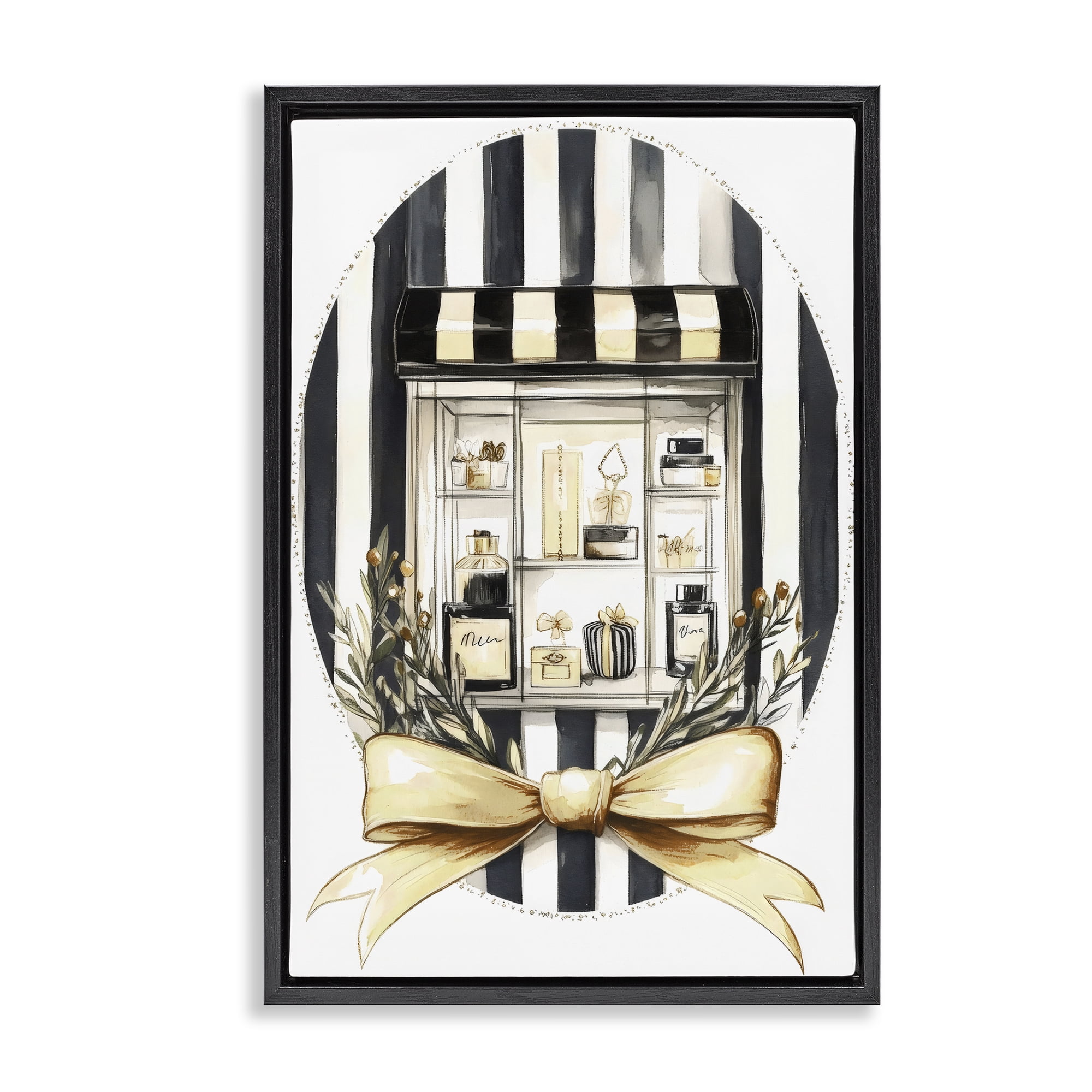 Stupell Industries Maison Perfume Window Display Black Framed Floater Canvas Wall Art, design by Petal Prints Design