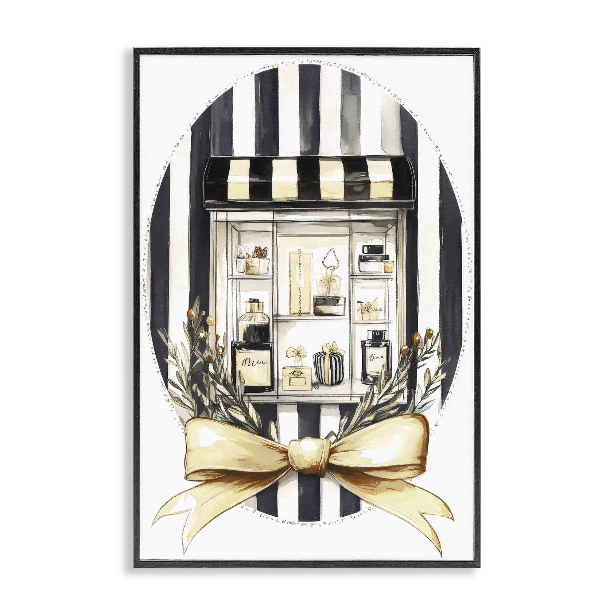 Stupell Industries Maison Perfume Window Display Black Framed Giclee Art, design by Petal Prints Design