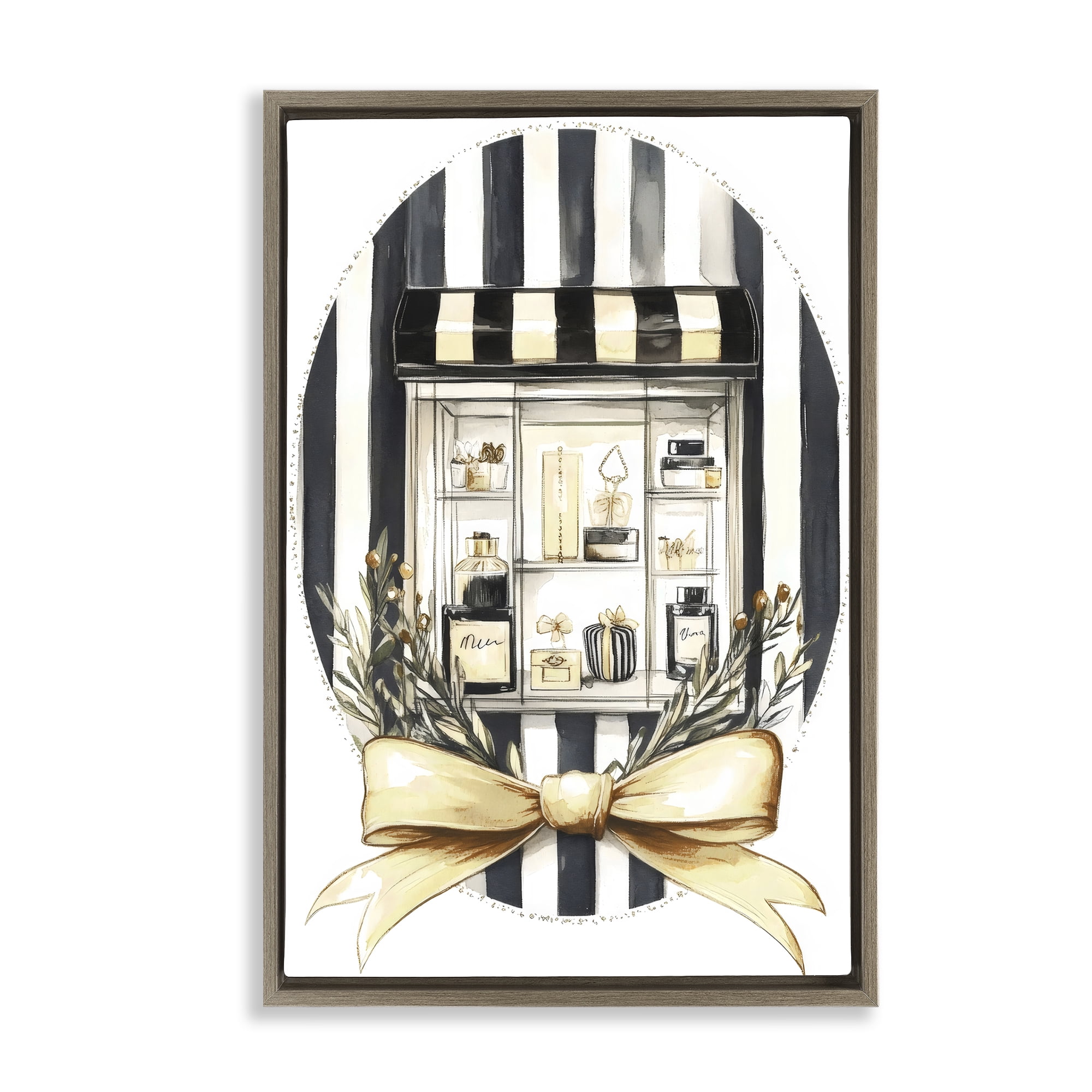 Stupell Industries Maison Perfume Window Display Brown Framed Floater Canvas Wall Art, design by Petal Prints Design