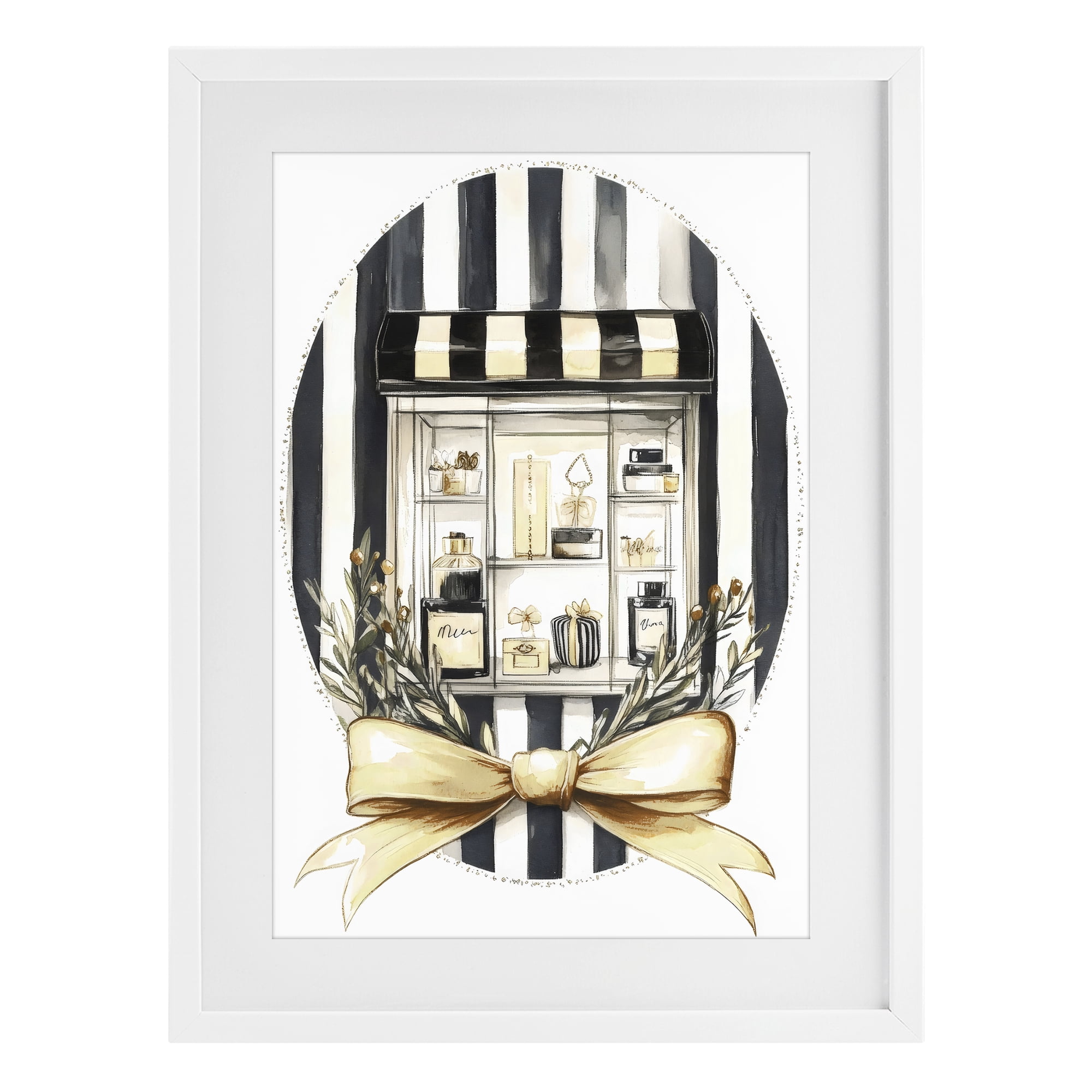 Stupell Industries Maison Perfume Window Display White Framed Print Under Glass, design by Petal Prints Design