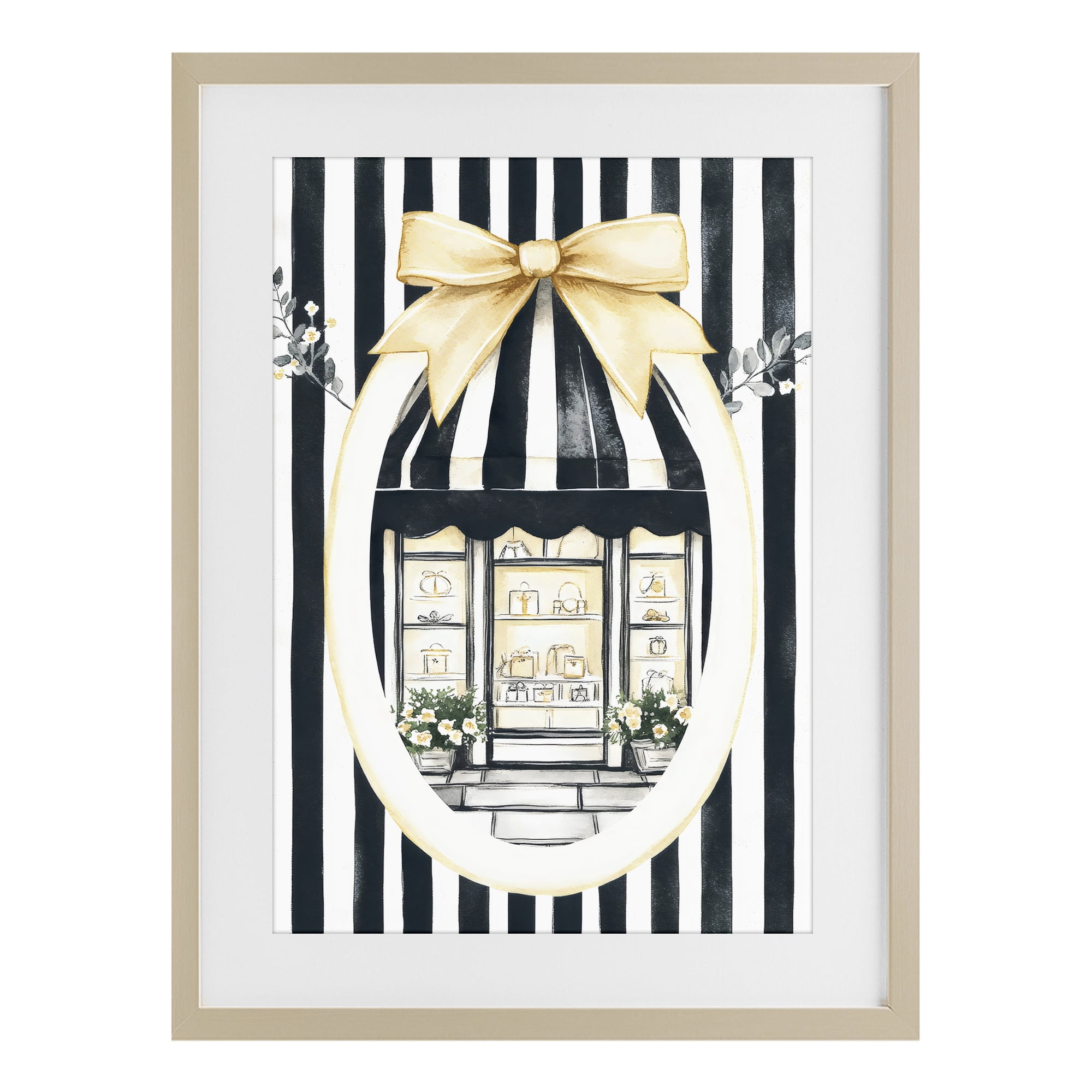 Stupell Industries Maison Striped Boutique Window Birch Framed Print Under Glass, design by Petal Prints Design