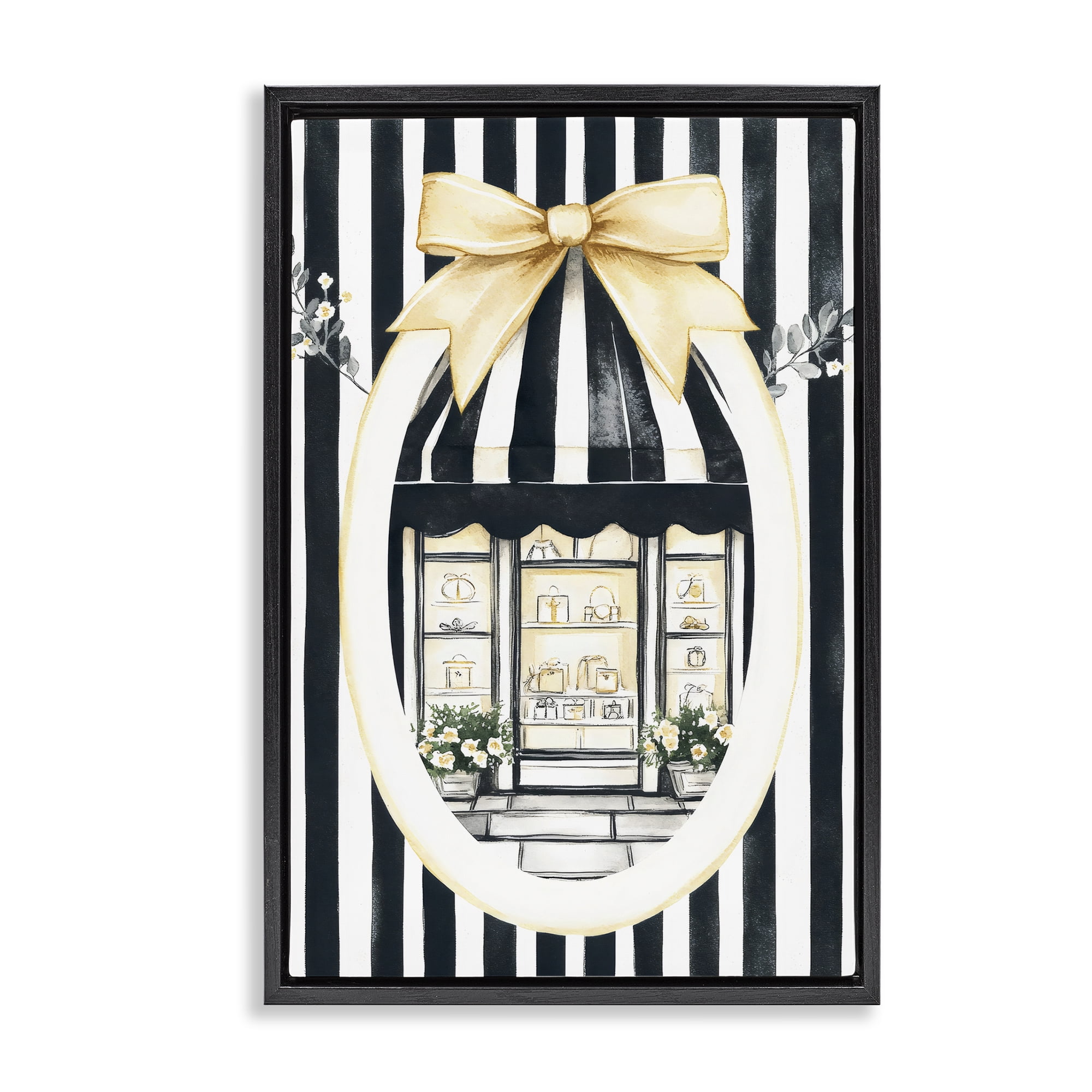 Stupell Industries Maison Striped Boutique Window Black Framed Floater Canvas Wall Art, design by Petal Prints Design