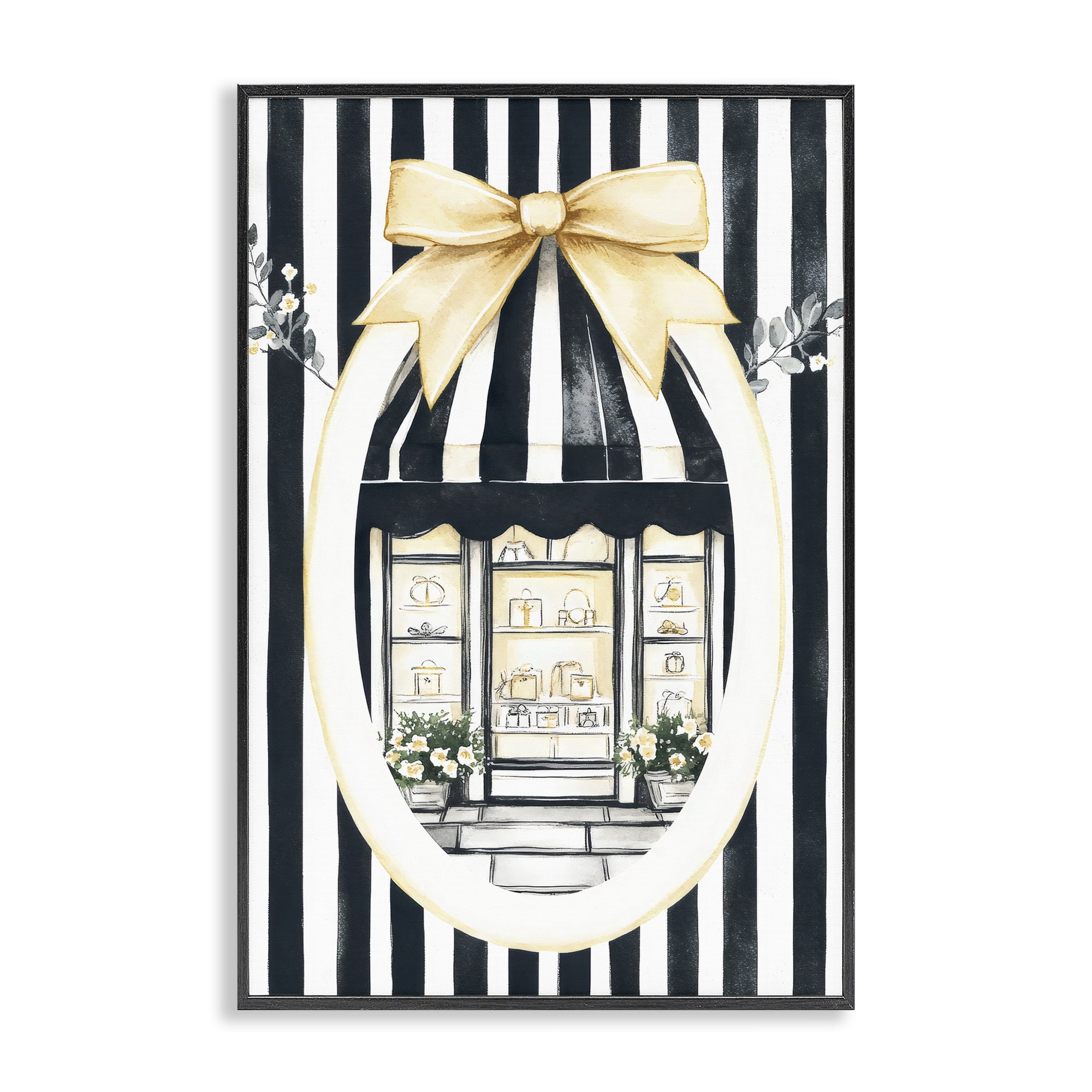Stupell Industries Maison Striped Boutique Window Black Framed Giclee Art, design by Petal Prints Design