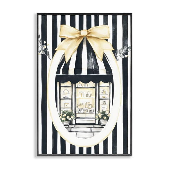 Stupell Industries Glam Maison Striped Boutique Window Black Framed Giclee Art, 12 x 18, by Petals Prints Design