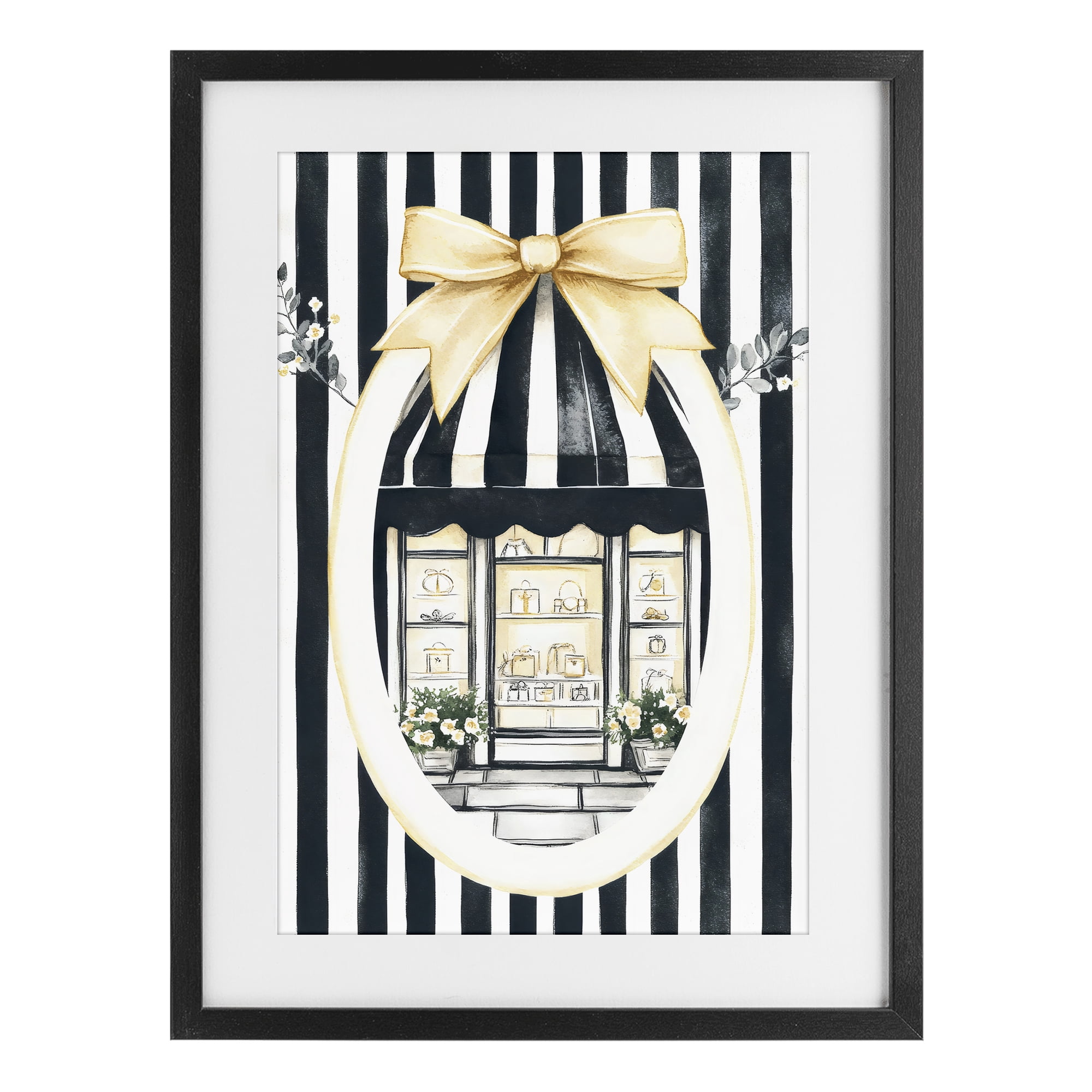 Stupell Industries Maison Striped Boutique Window Black Framed Print Under Glass, design by Petal Prints Design