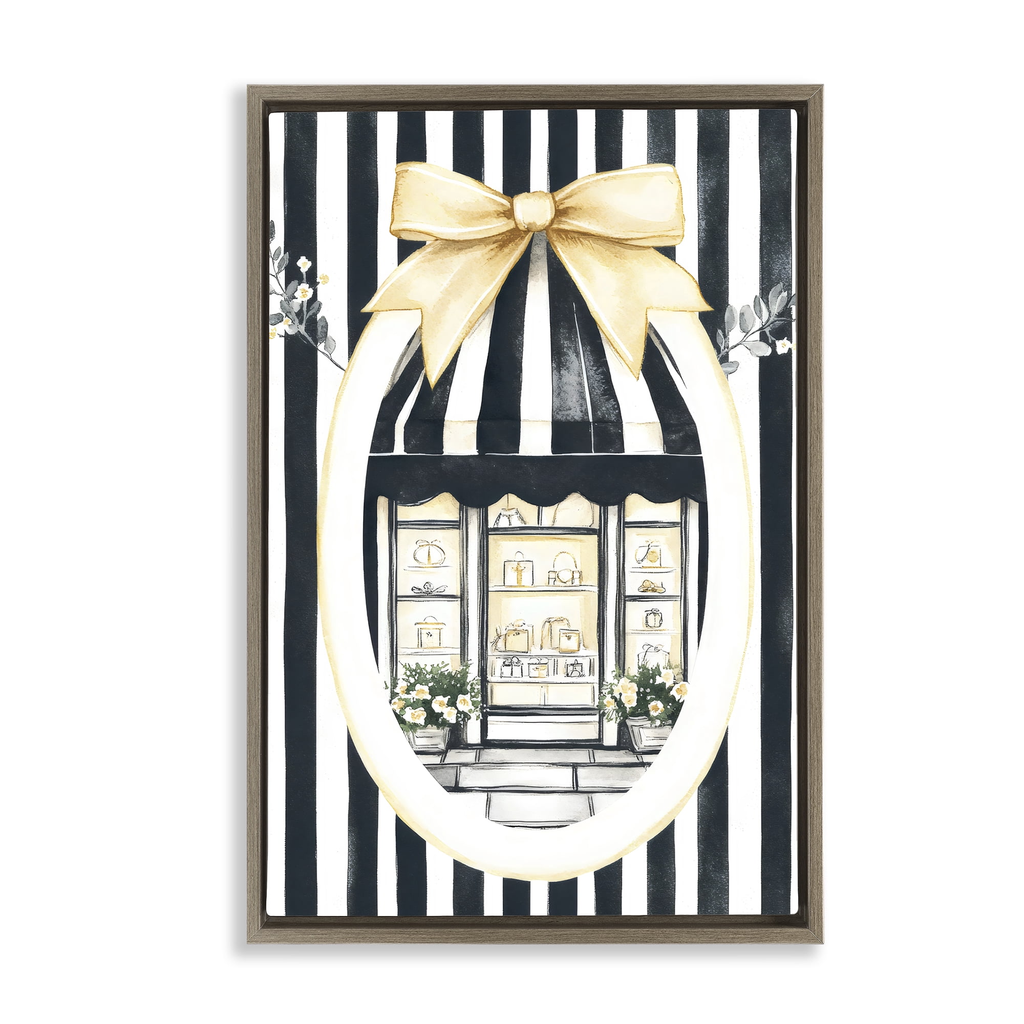 Stupell Industries Maison Striped Boutique Window Brown Framed Floater Canvas Wall Art, design by Petal Prints Design