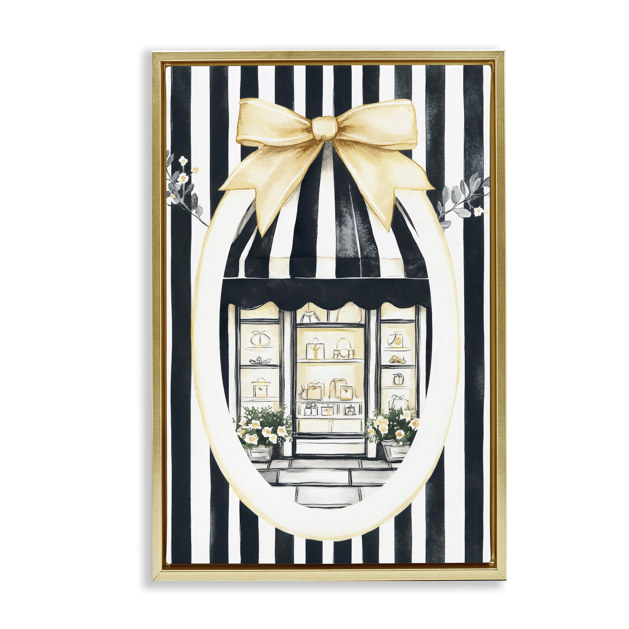 Stupell Industries Maison Striped Boutique Window Gold Framed Floater Canvas Wall Art, design by Petal Prints Design