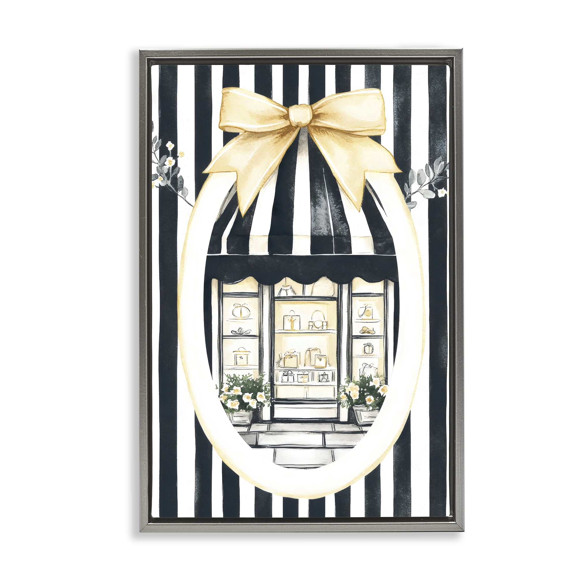 Stupell Industries Maison Striped Boutique Window Gray Framed Floater Canvas Wall Art, design by Petal Prints Design