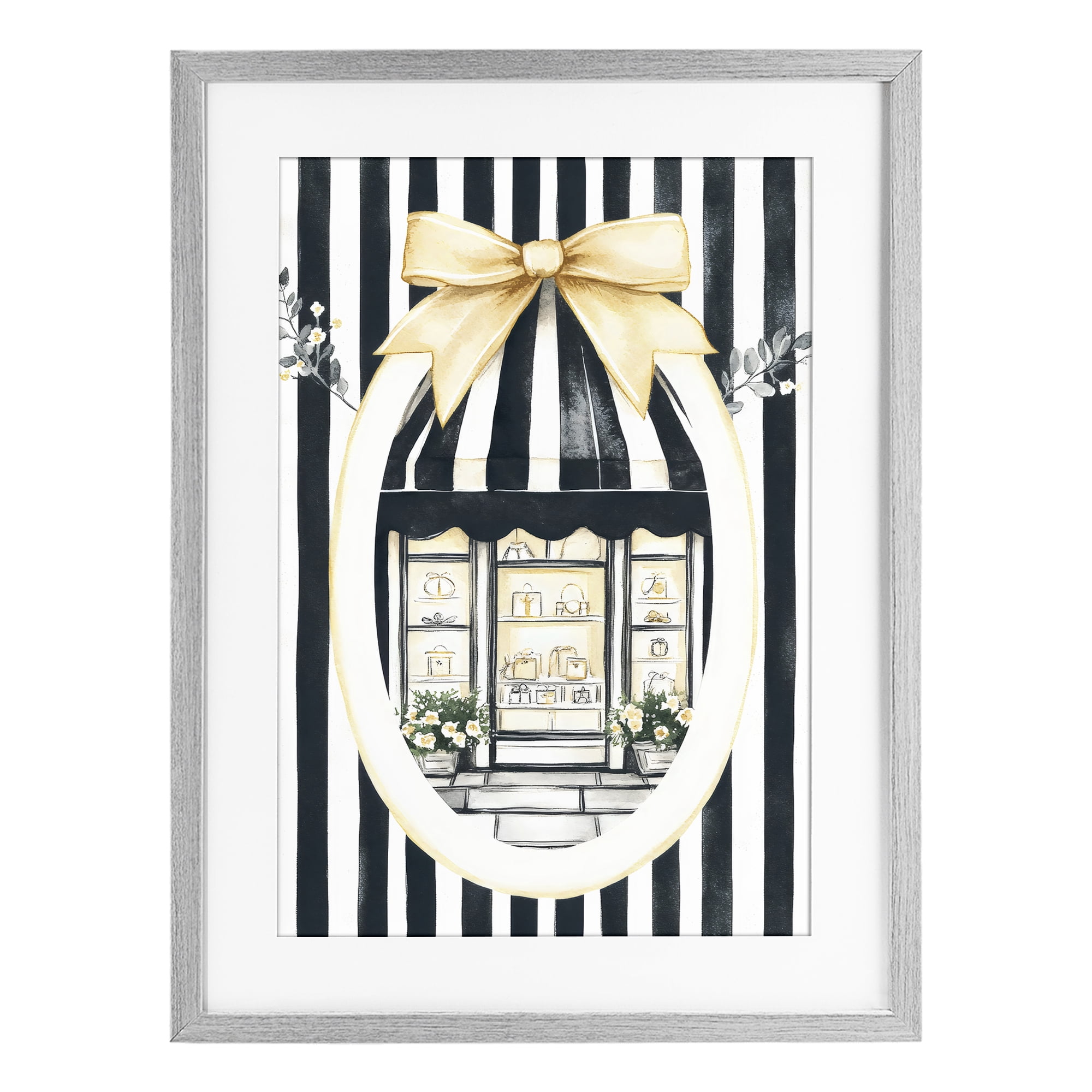 Stupell Industries Maison Striped Boutique Window Gray Framed Print Under Glass, design by Petal Prints Design
