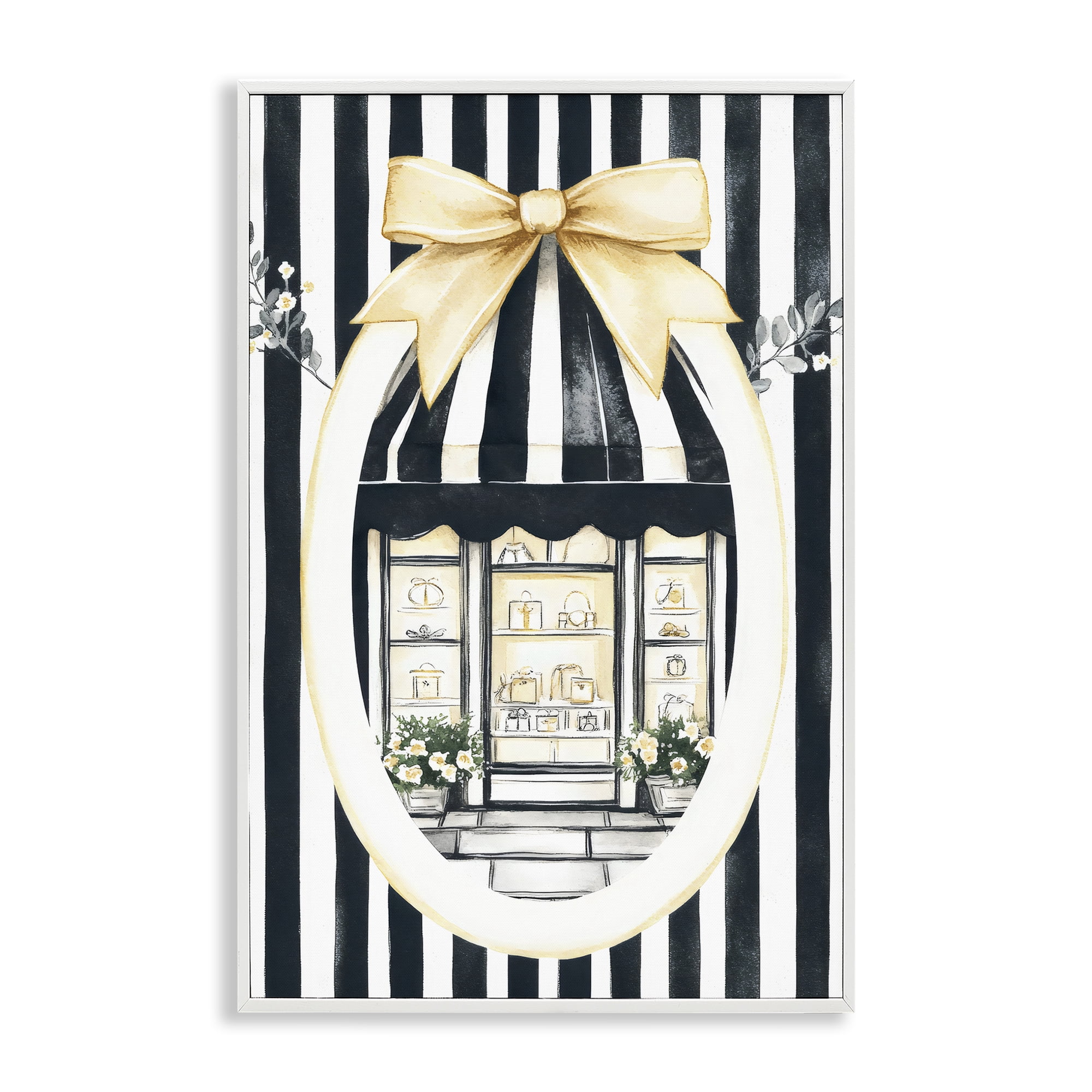 Stupell Industries Maison Striped Boutique Window White Framed Giclee Art, design by Petal Prints Design