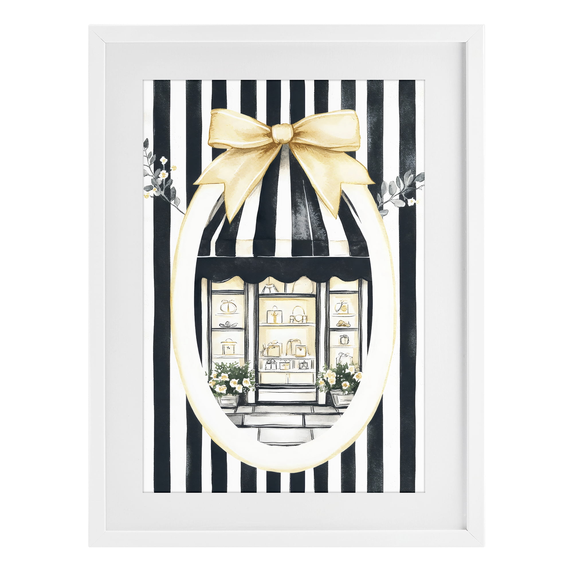 Stupell Industries Maison Striped Boutique Window White Framed Print Under Glass, design by Petal Prints Design