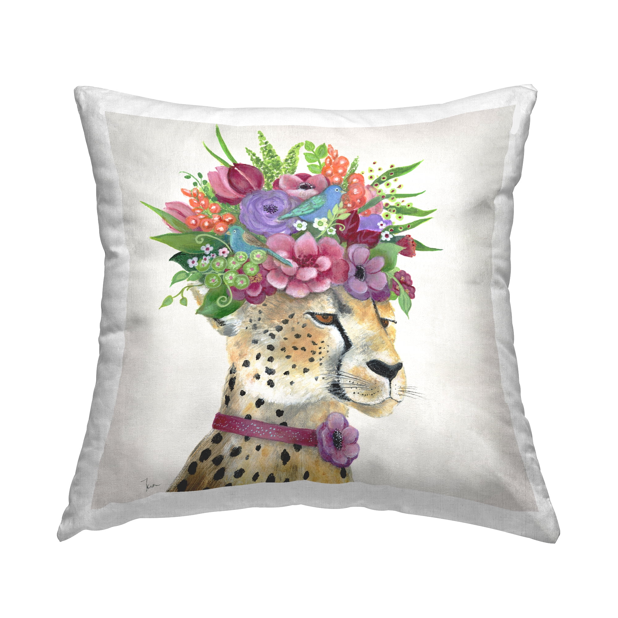 Stupell Industries Majestic Cheetah Mixed Flower Crown Arrangement Design by Tava Studios Throw Pillow
