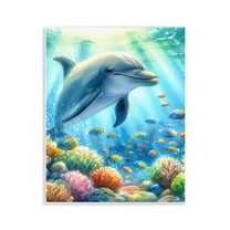 Stupell Industries Majestic Dolphin Underwater Nautical & Beach Painting Unframed Art Print Wall Art, 11 x 14