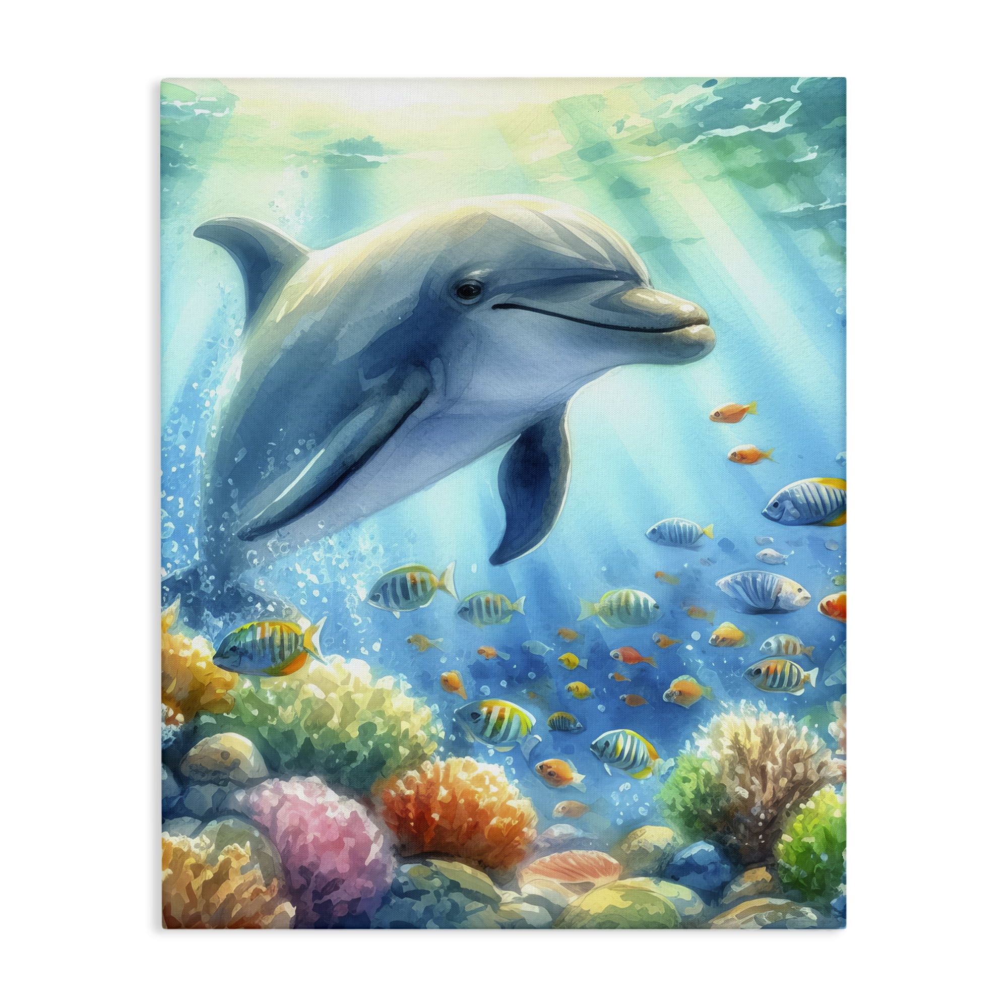 Stupell Industries Majestic Dolphin Underwater Nautical & Beach Painting Wrapped Canvas Art Print Wall Art, 30 x 40