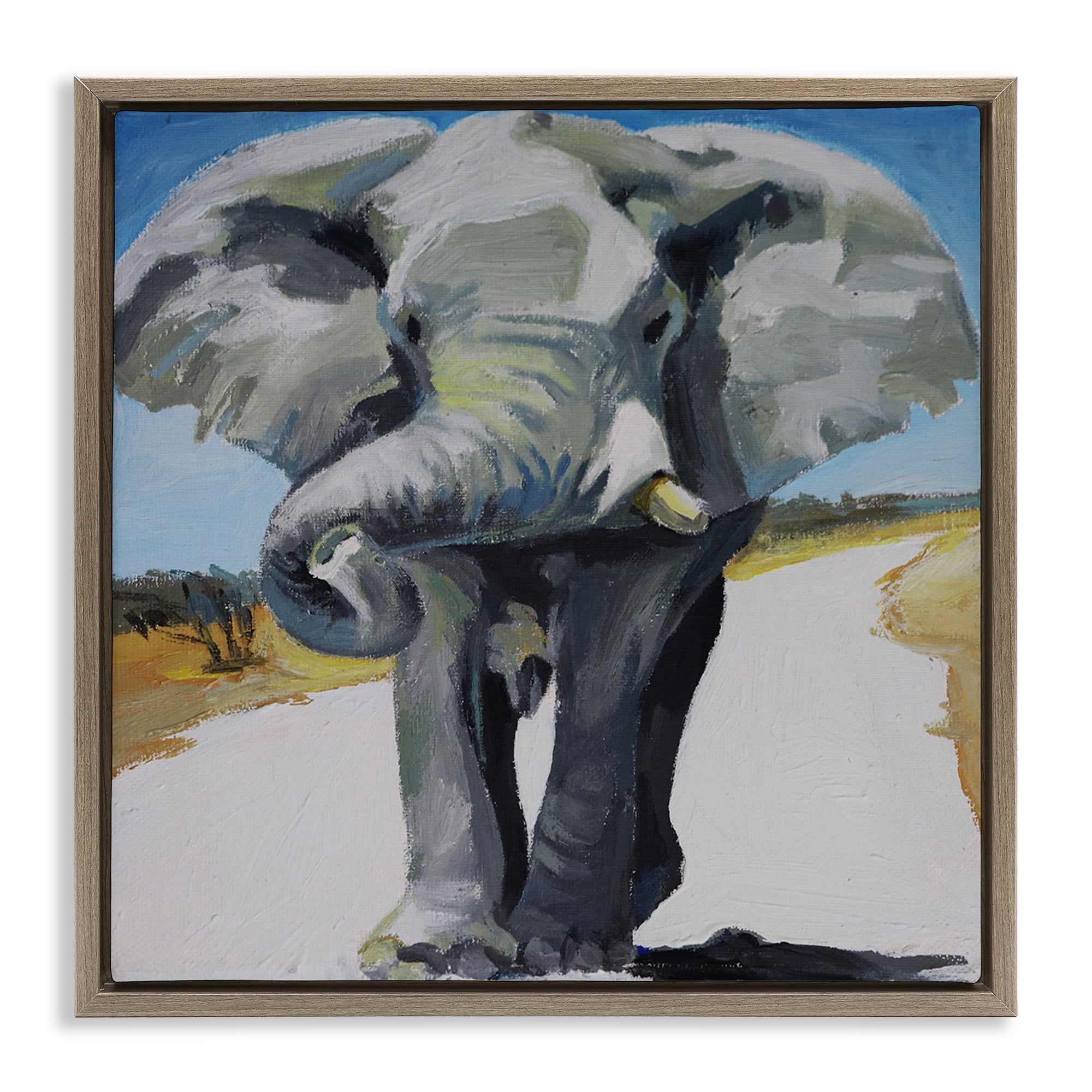 Stupell Industries Majestic Elephant on Path Brown Framed Floater Canvas Wall Art, design by Violeta Vollmer