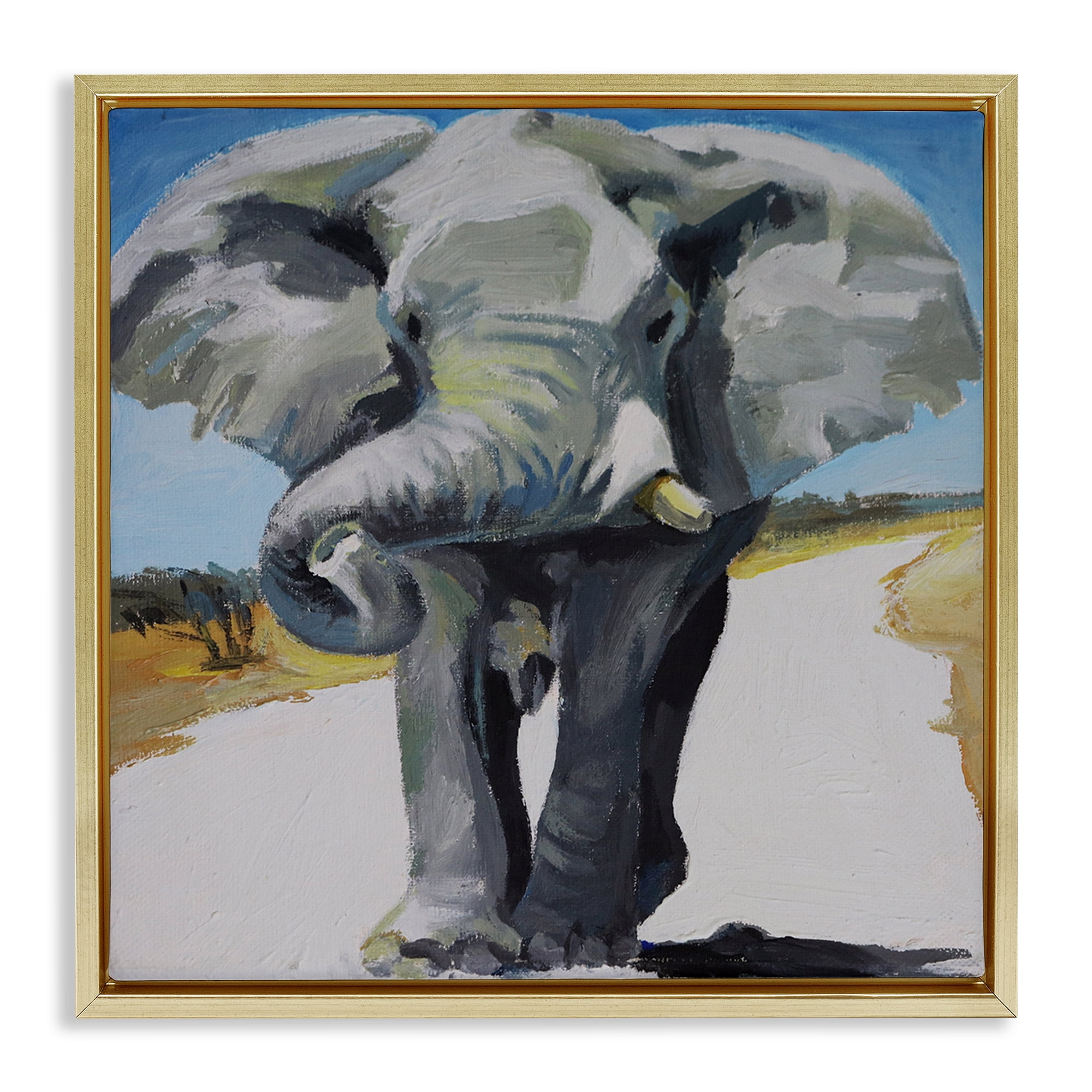 Stupell Industries Majestic Elephant on Path Gold Framed Floater Canvas Wall Art, design by Violeta Vollmer