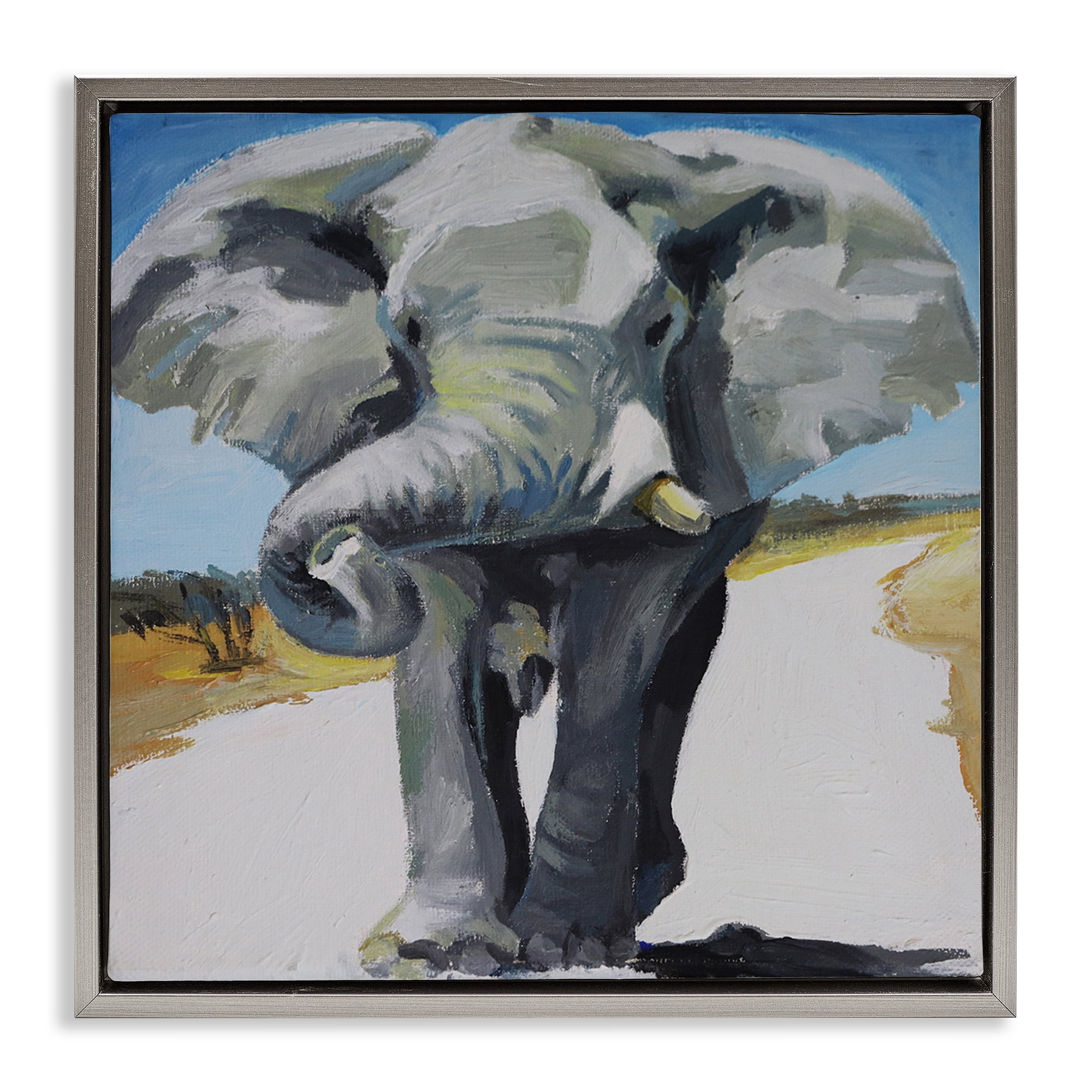 Stupell Industries Majestic Elephant on Path Gray Framed Floater Canvas Wall Art, design by Violeta Vollmer