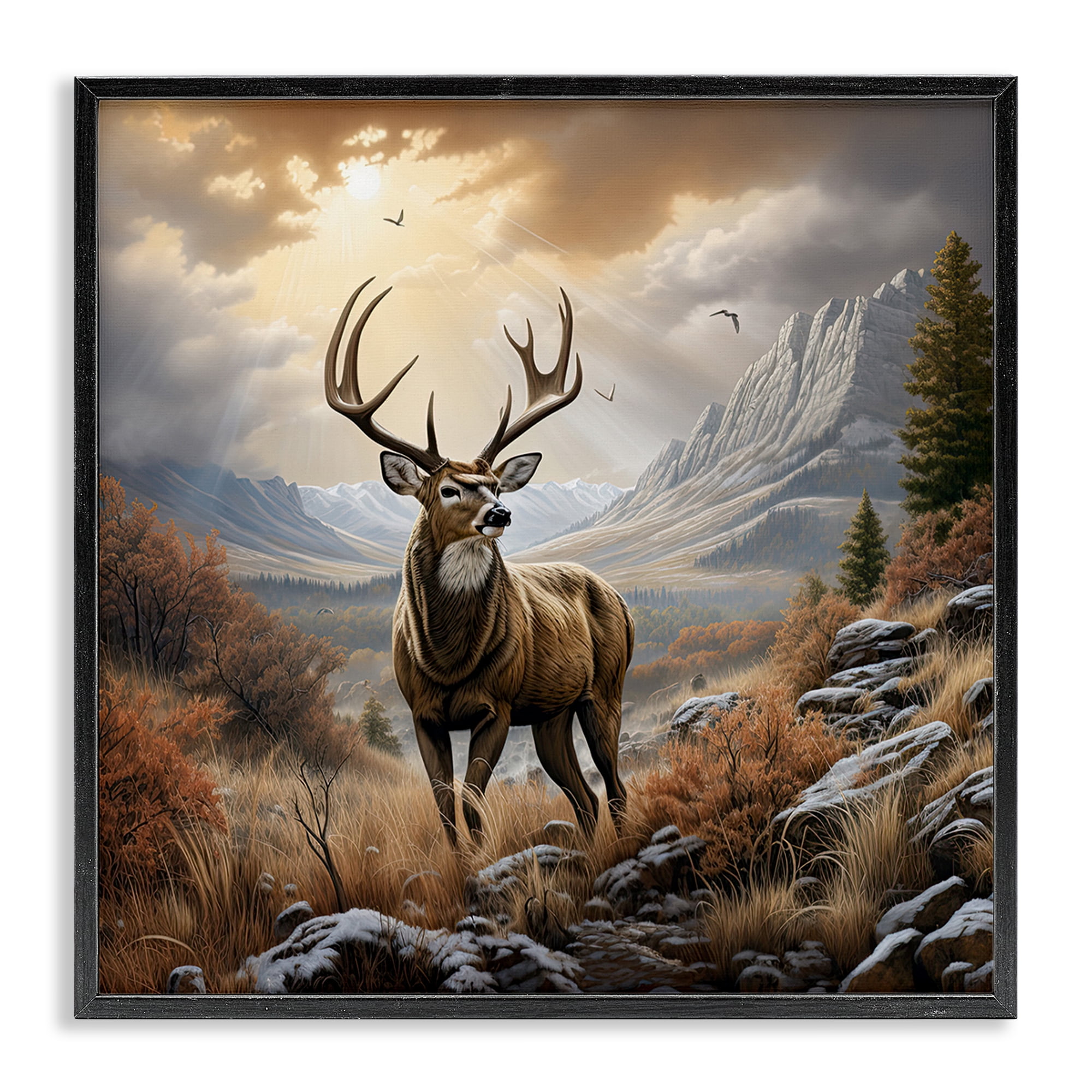 Stupell Industries Majestic Elk Mountain Scenery Landscape Painting Black Framed Art Print Wall Art, 17 x 17