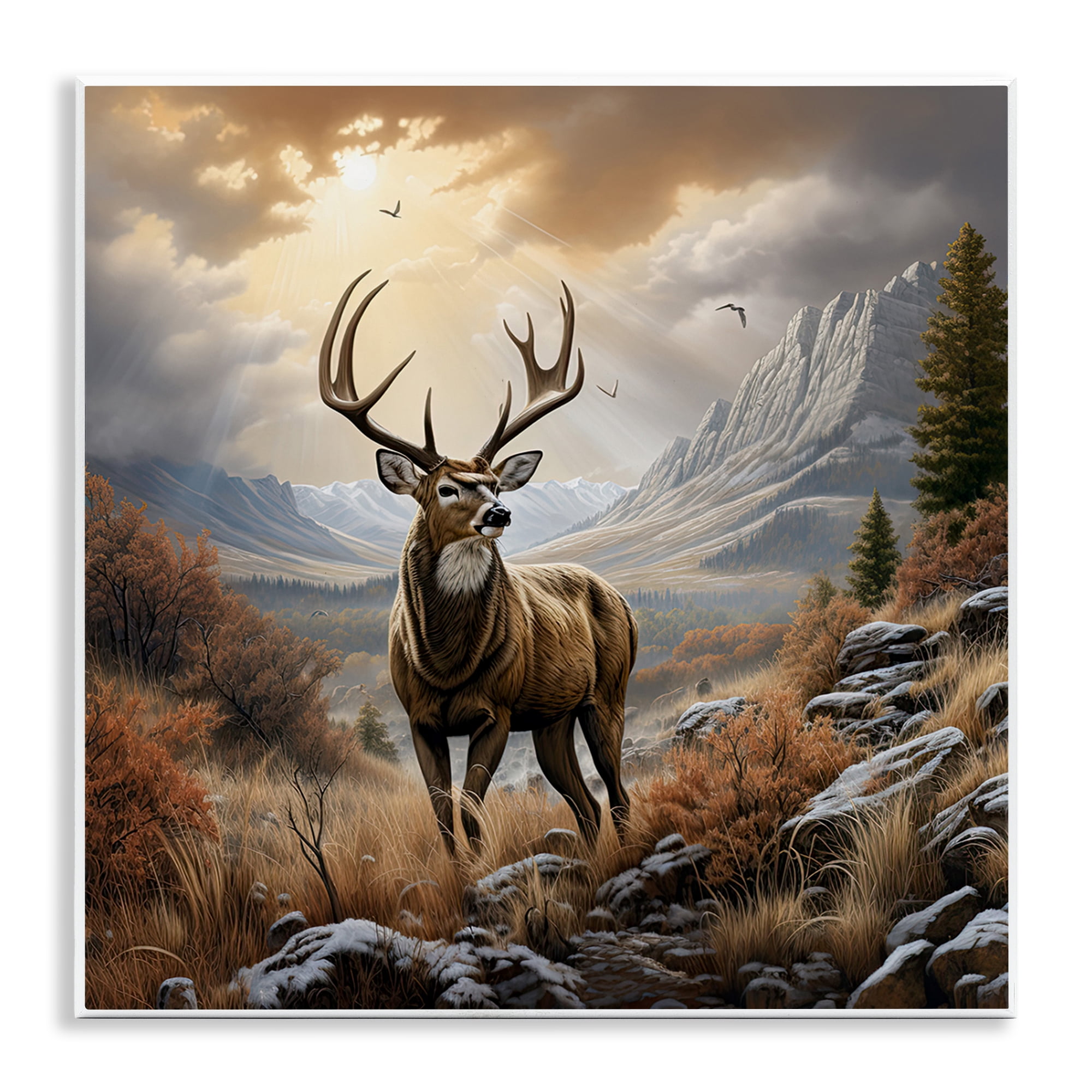 Stupell Industries Majestic Elk Mountain Scenery Landscape Painting Unframed Art Print Wall Art, 12 x 12