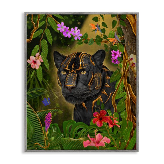 Stupell Industries Majestic Golden Panther Gray Framed Giclee Art design by Vincent Hie, 20 x 16