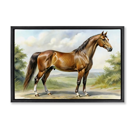 Stupell Industries Rustic Lodge Majestic Horse in Pastoral Landscape Black Floating Frame Canvas Art, 25 x 17, by Creative Studio
