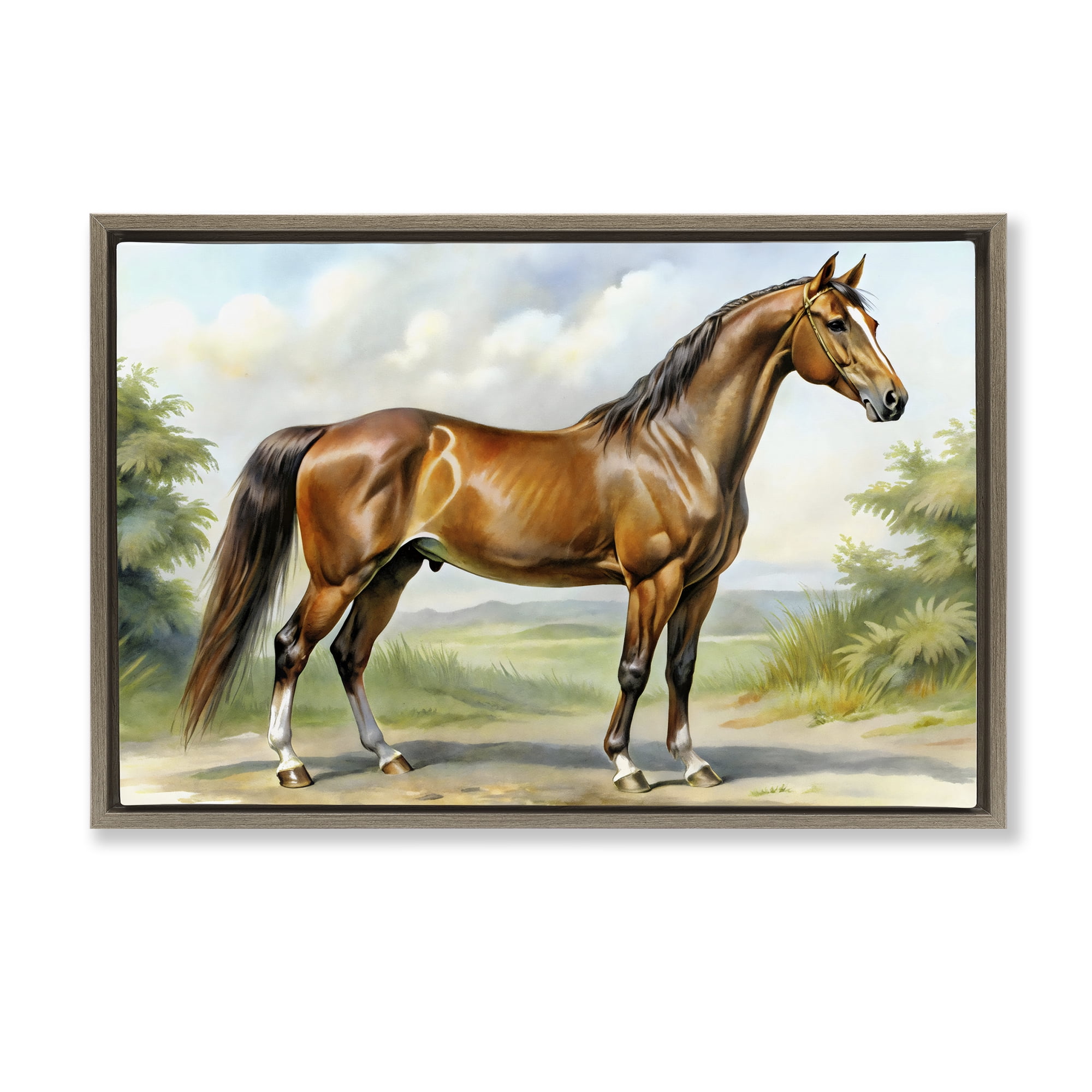 Stupell Industries Majestic Horse in Pastoral Landscape Brown Framed Floater Canvas Wall Art, design by Creative Studio
