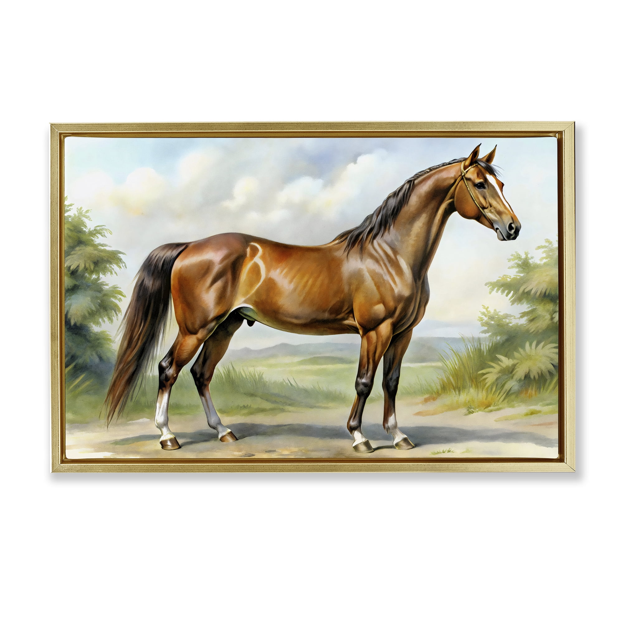 Stupell Industries Majestic Horse in Pastoral Landscape Gold Framed Floater Canvas Wall Art, design by Creative Studio