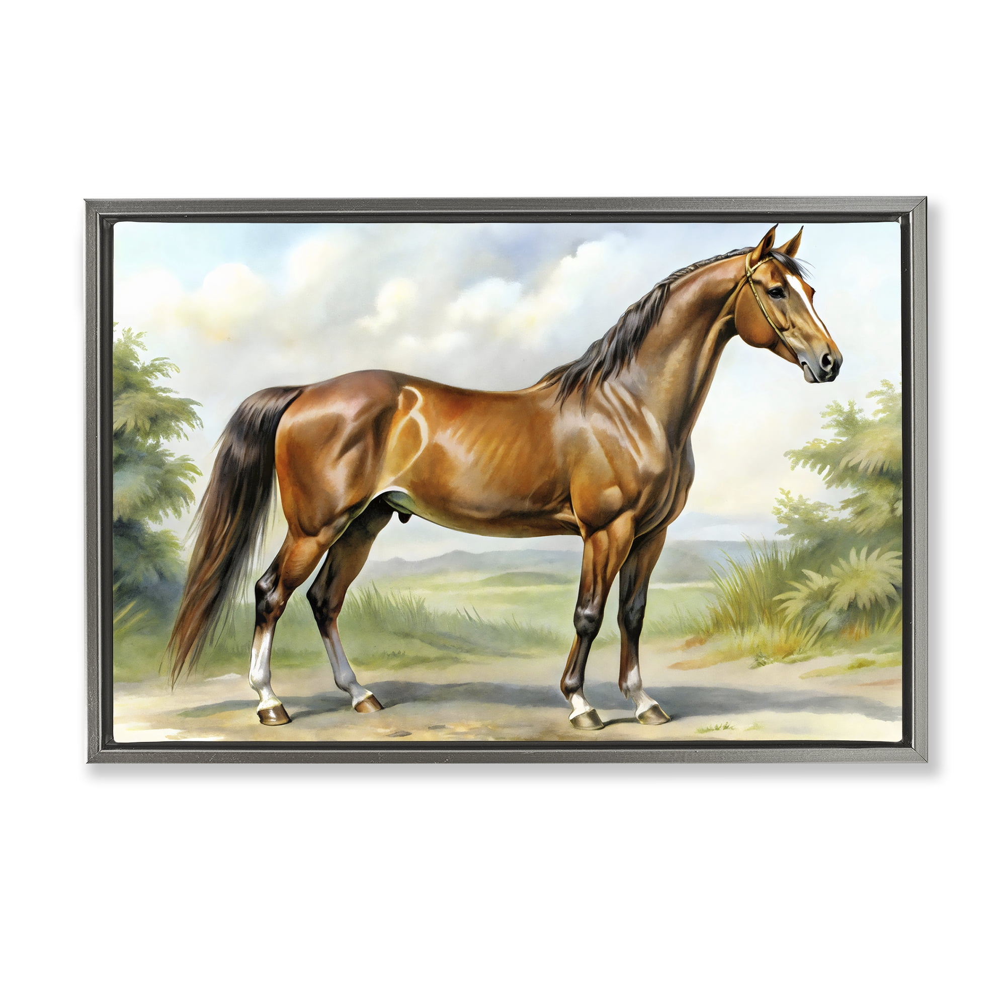 Stupell Industries Majestic Horse in Pastoral Landscape Gray Framed Floater Canvas Wall Art, design by Creative Studio