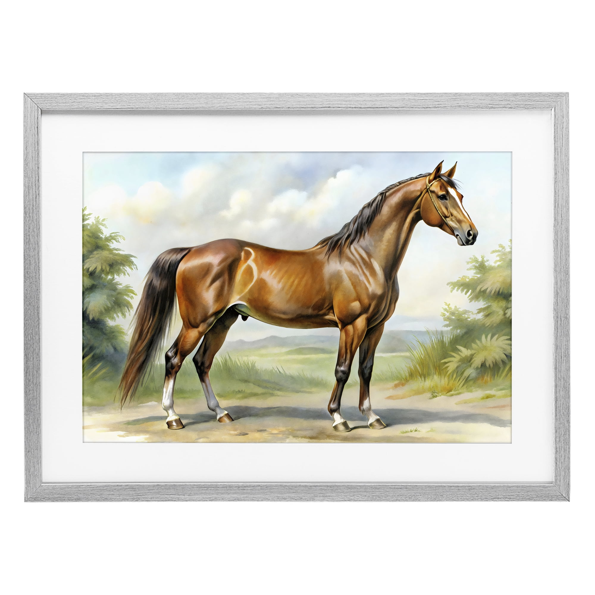 Stupell Industries Majestic Horse in Pastoral Landscape Gray Framed Print Under Glass, design by Creative Studio