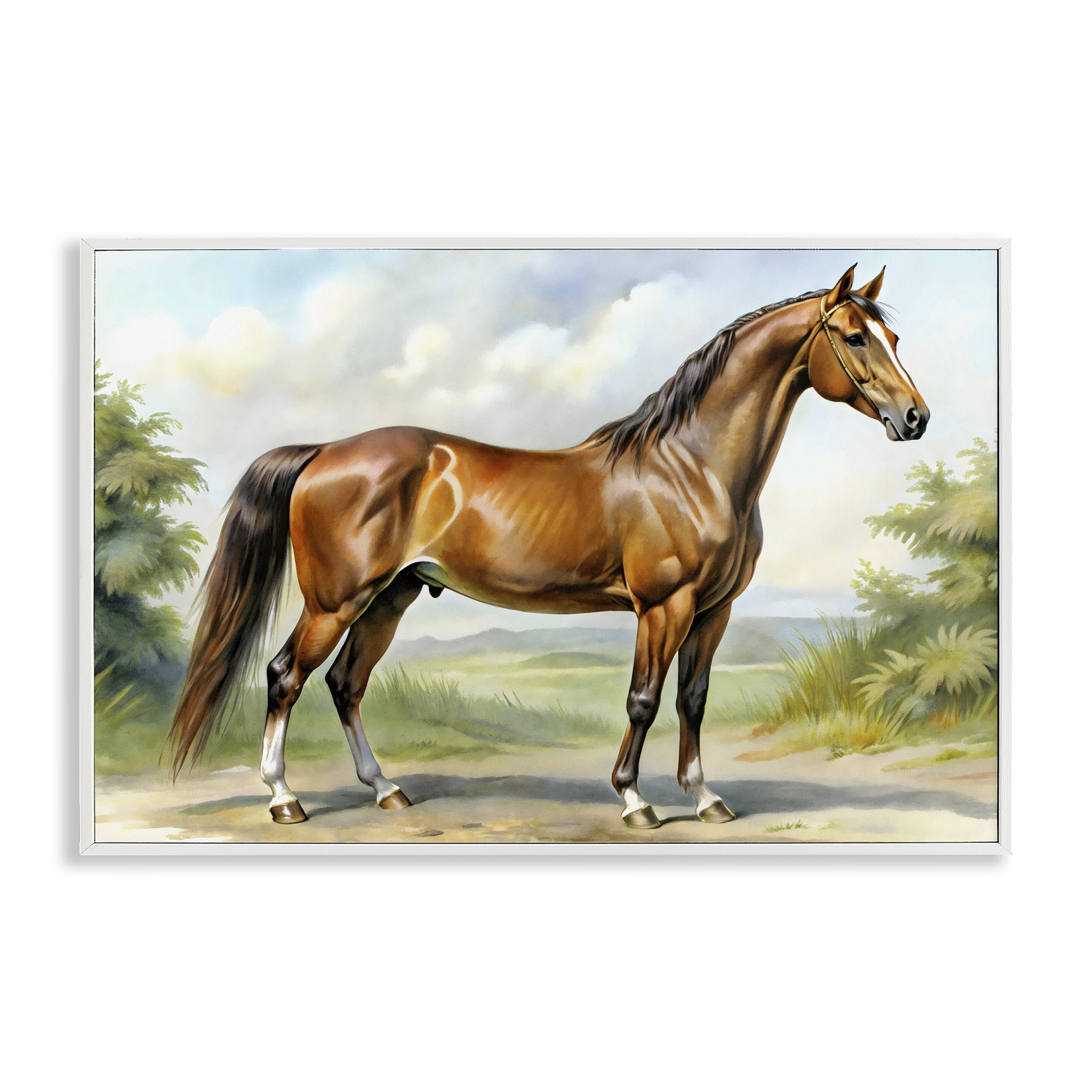 Stupell Industries Majestic Horse in Pastoral Landscape White Framed Giclee Art, design by Creative Studio