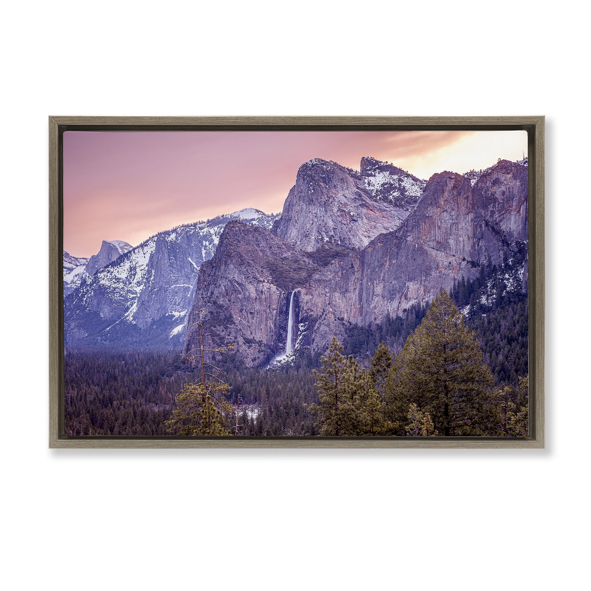 Stupell Industries Majestic Mountain Waterfall Sunset Brown Framed Floater Canvas Wall Art, design by Shelley Carlisle