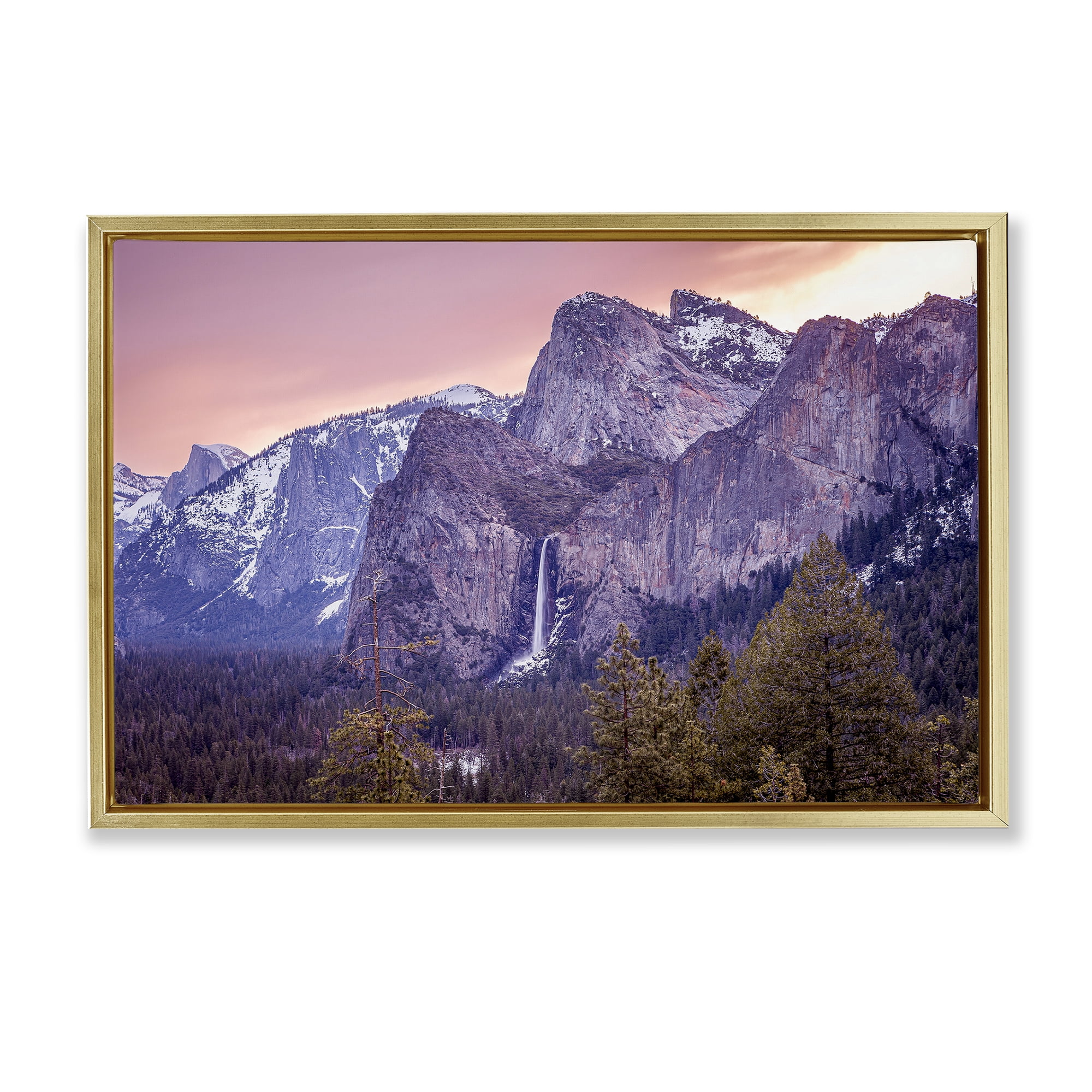 Stupell Industries Majestic Mountain Waterfall Sunset Gold Framed Floater Canvas Wall Art, design by Shelley Carlisle